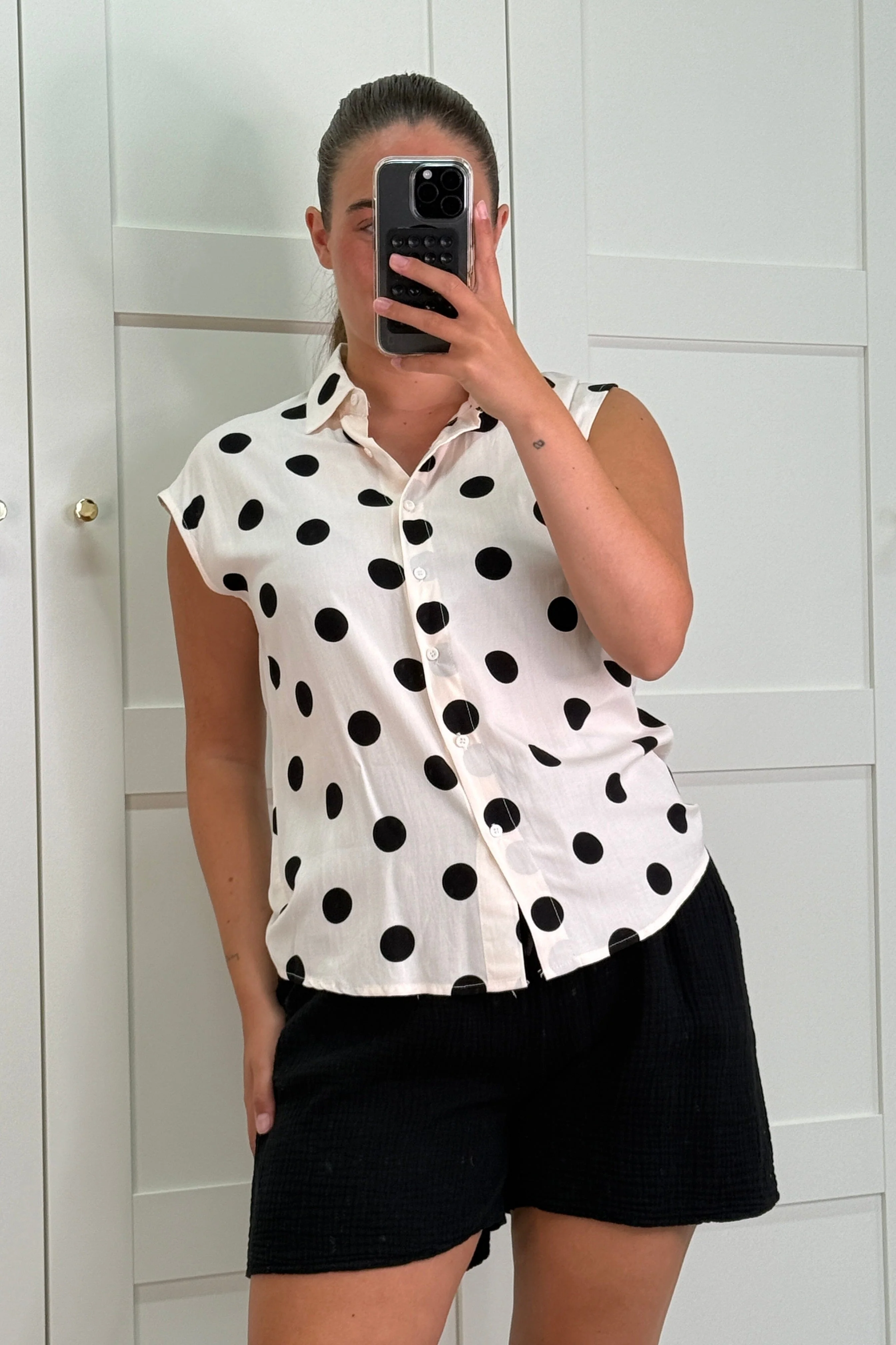 A-bee - Cleo Polka Dot Blouse - Beige - Image 3