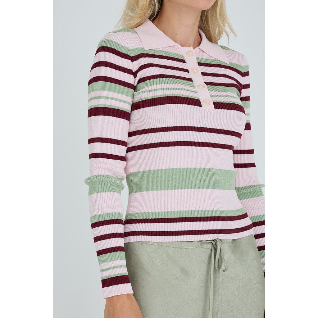 A-View - Fabi Knit Polo AV7077 - 271 - Rose/Burgundy/Green - Image 2