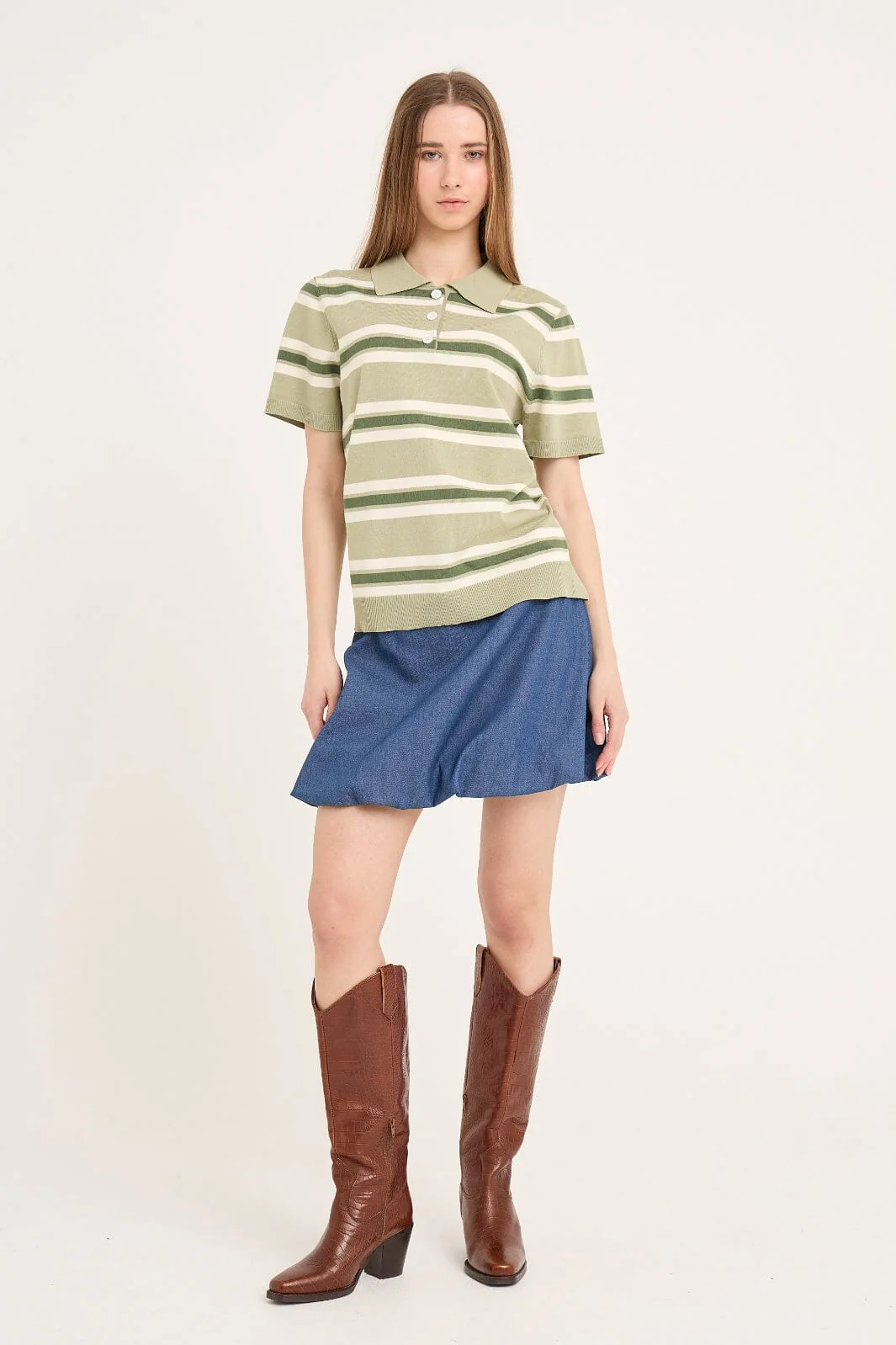 A-VIEW - Polo Stripe Knit Blouse AV5060 - 859 - Dusty Green - Image 6