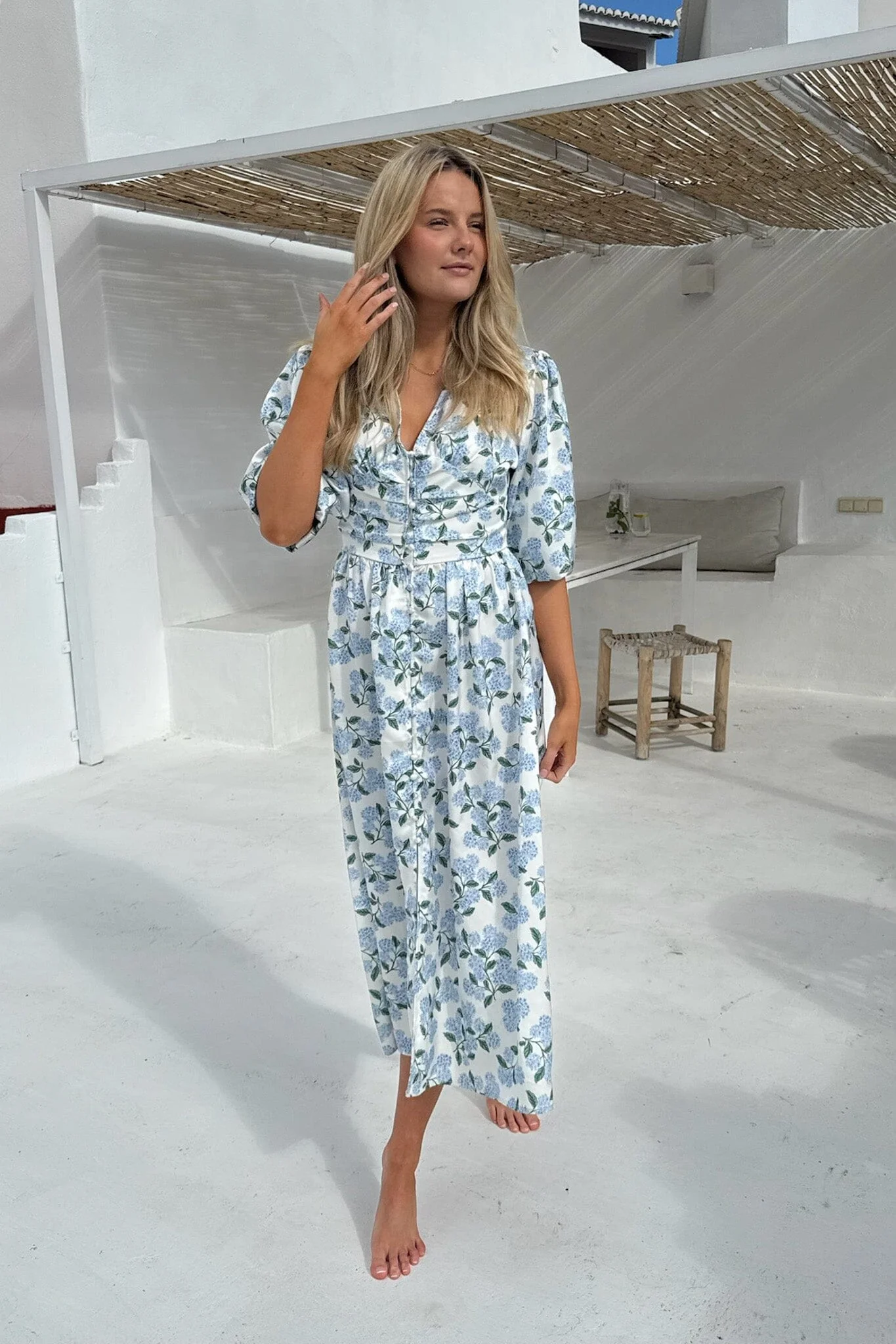 BYIC - Adelic Long Dress A2327 - Blue Hydrangea Print - Image 8