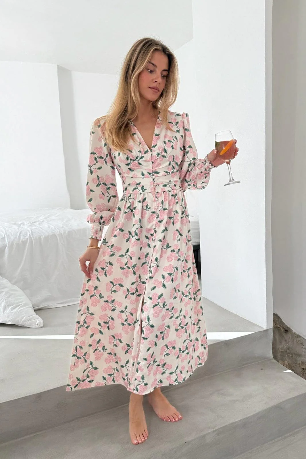 BYIC - Adelic Long Dress A2327 - Pink Hydrangea Print - Image 8