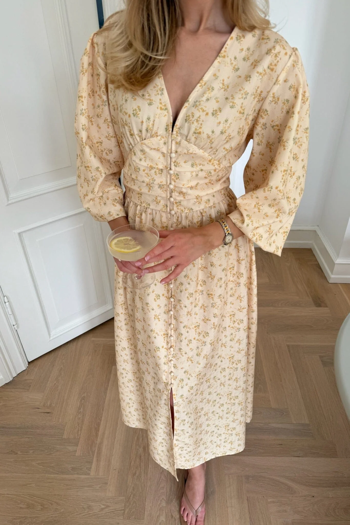 BYIC x Molly&My - Adelic Long Dress A2327 - Yellow Flower Print - Image 3