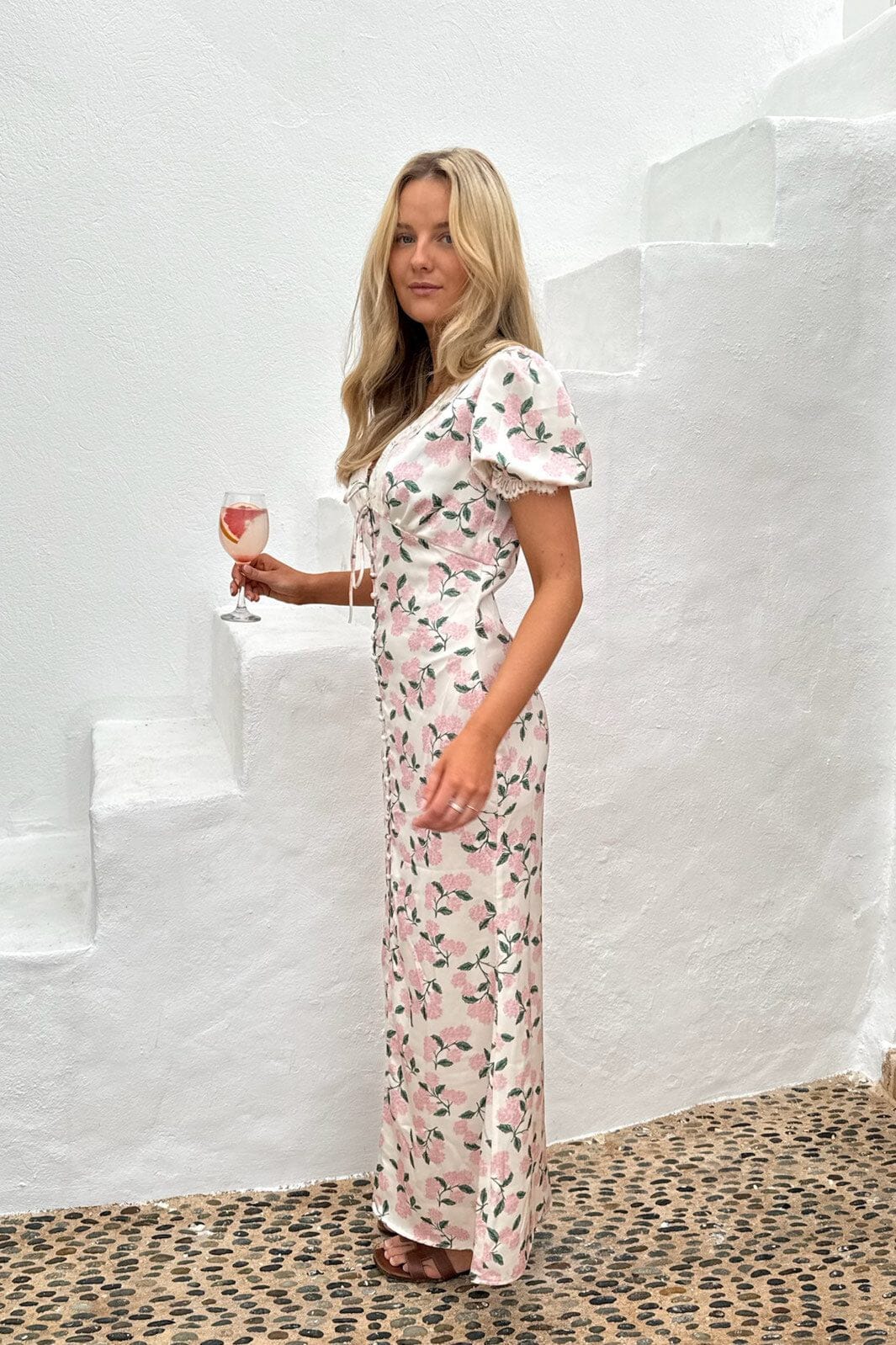 BYIC - Agneteic Long Dress A23810 - Pink Hydrangea Print - Image 5