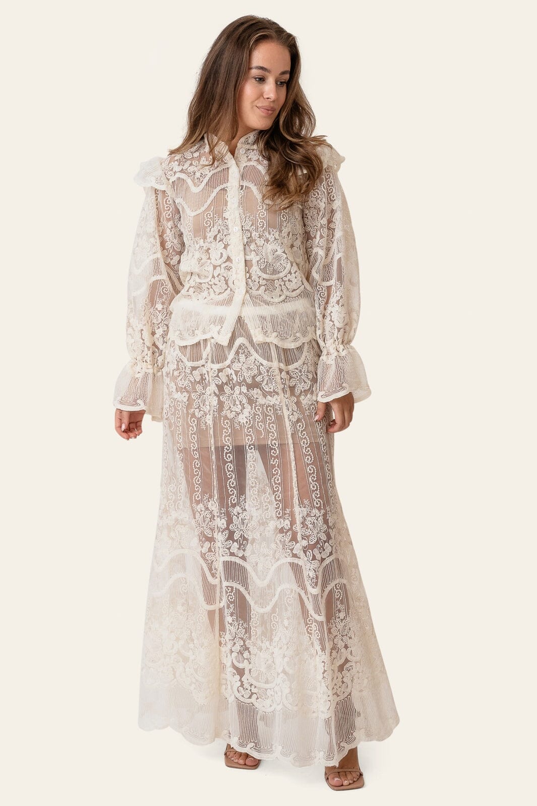 BYIC - Ellinoric Lace Maxi Skirt 2565 - Off White - Image 5
