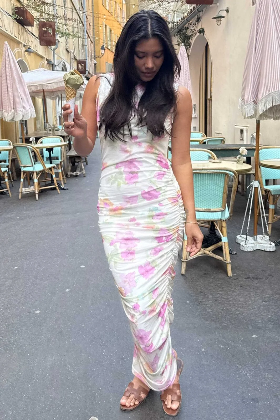 BYIC - Miraic Mesh Dress A23631 - Pink Flower Blush Print - Image 3