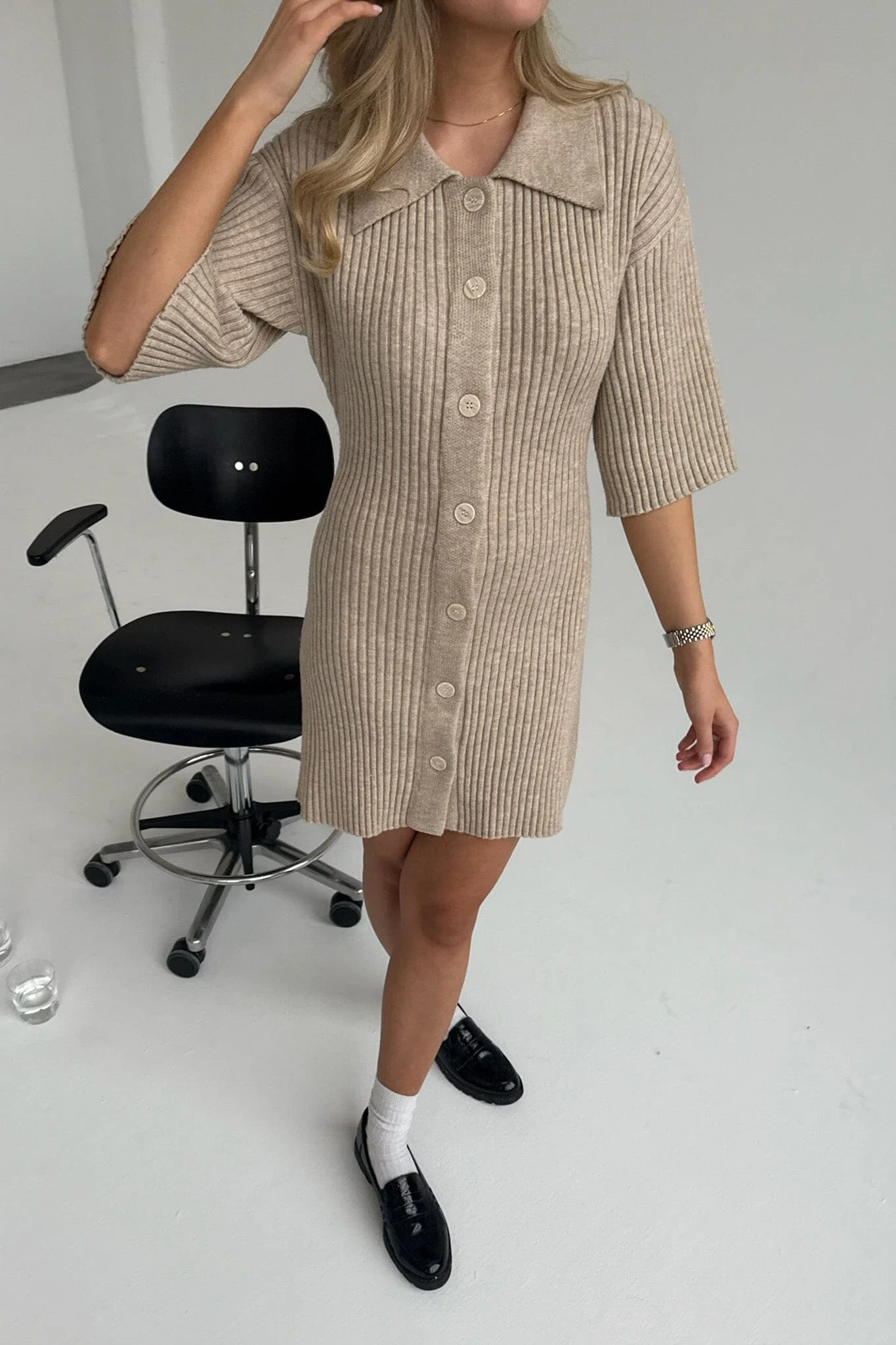 BYIC - Oliviaic Knit Dress 1199 - Ribbed Beige - Image 17