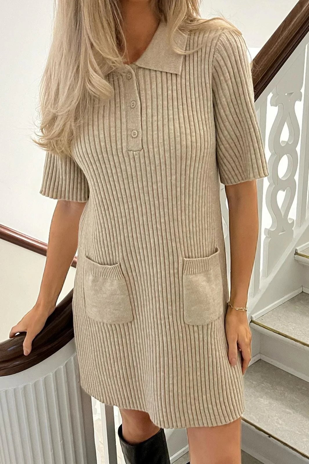BYIC - Sific Knit Dress 1198 - Ribbed Beige - Image 3