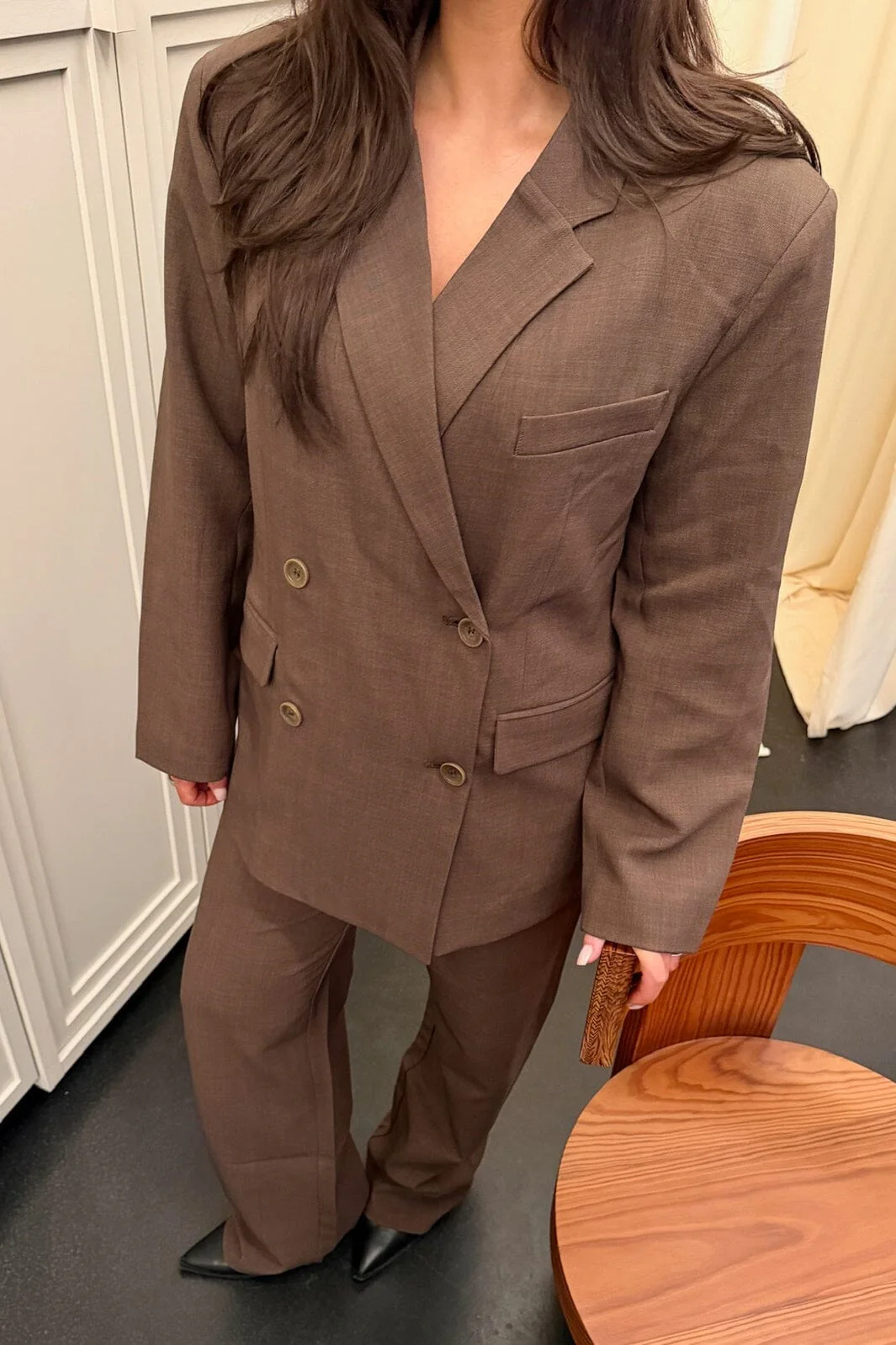 BYIC - Signatureic Double Breasted Blazer A23987 - Dark Brown - Image 3