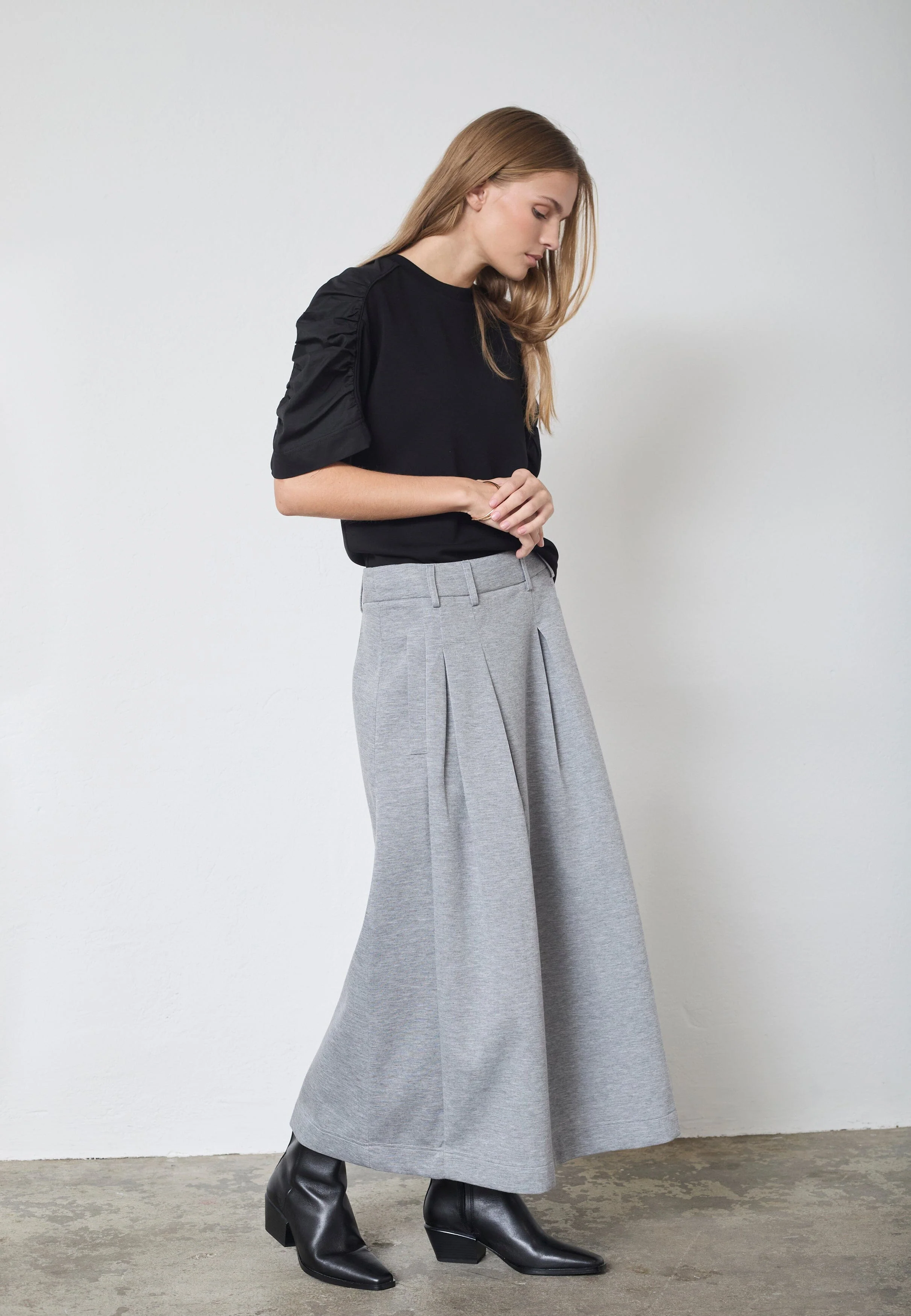 Co´Couture - Lancecc Pleat Skirt 44015 - 57 - Grey Melange - Image 4