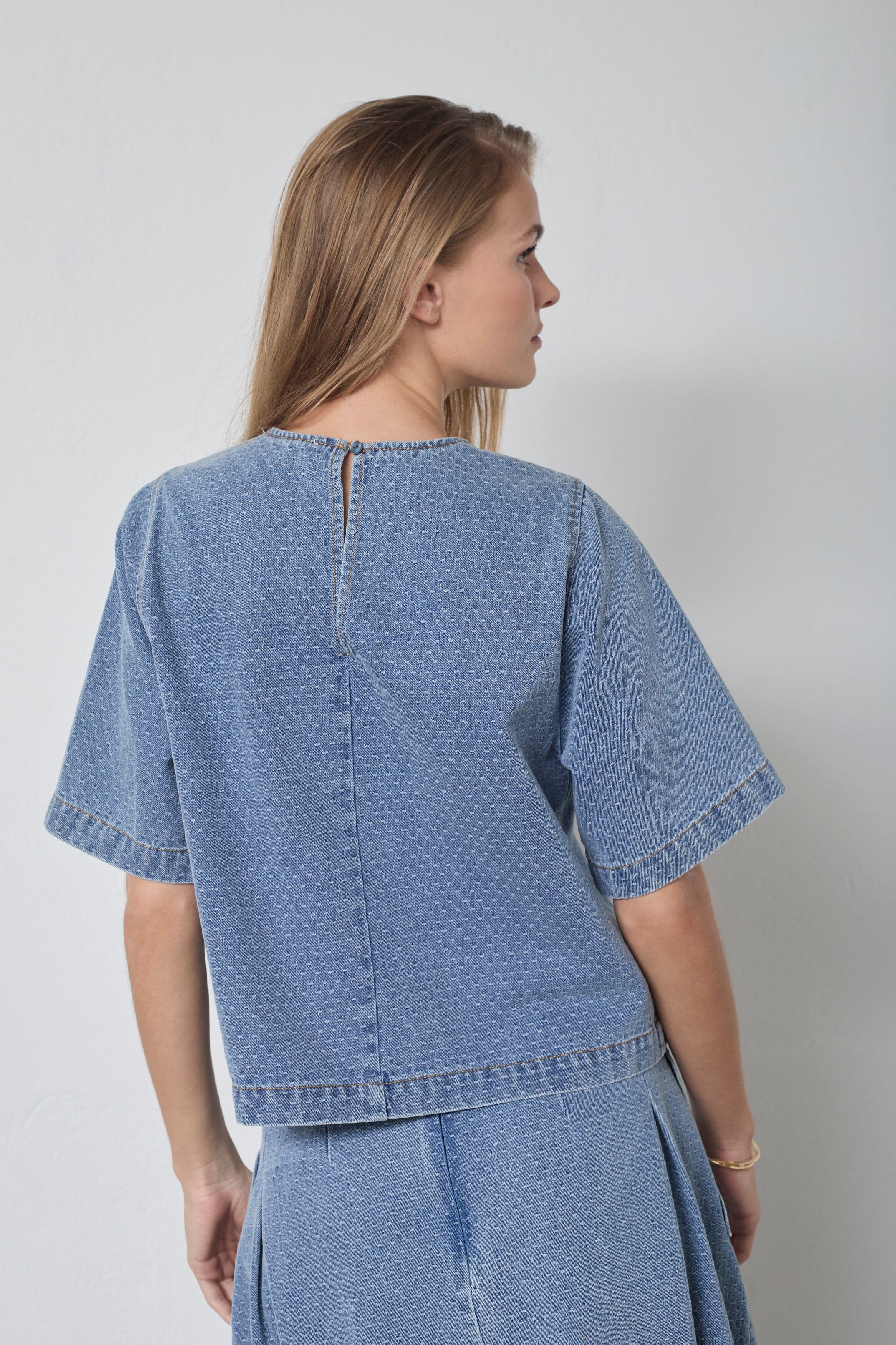 Co´Couture - Lovacc Denim Ss Blouse 45080 - 552 - Denim Blue - Image 5