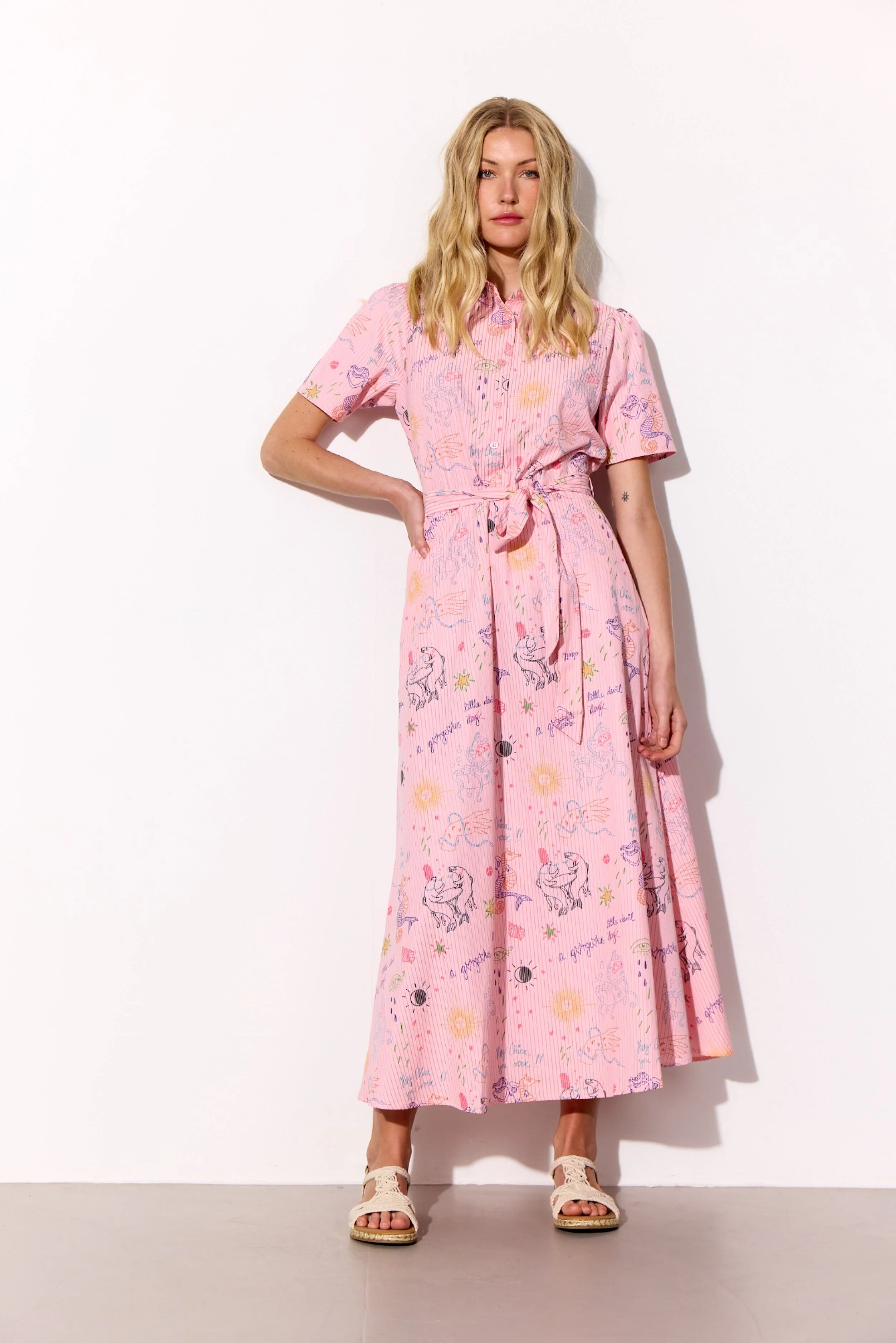 Hunkøn - Zoe Dress 26062 - Pink Sea Creatures Art Print - Image 2