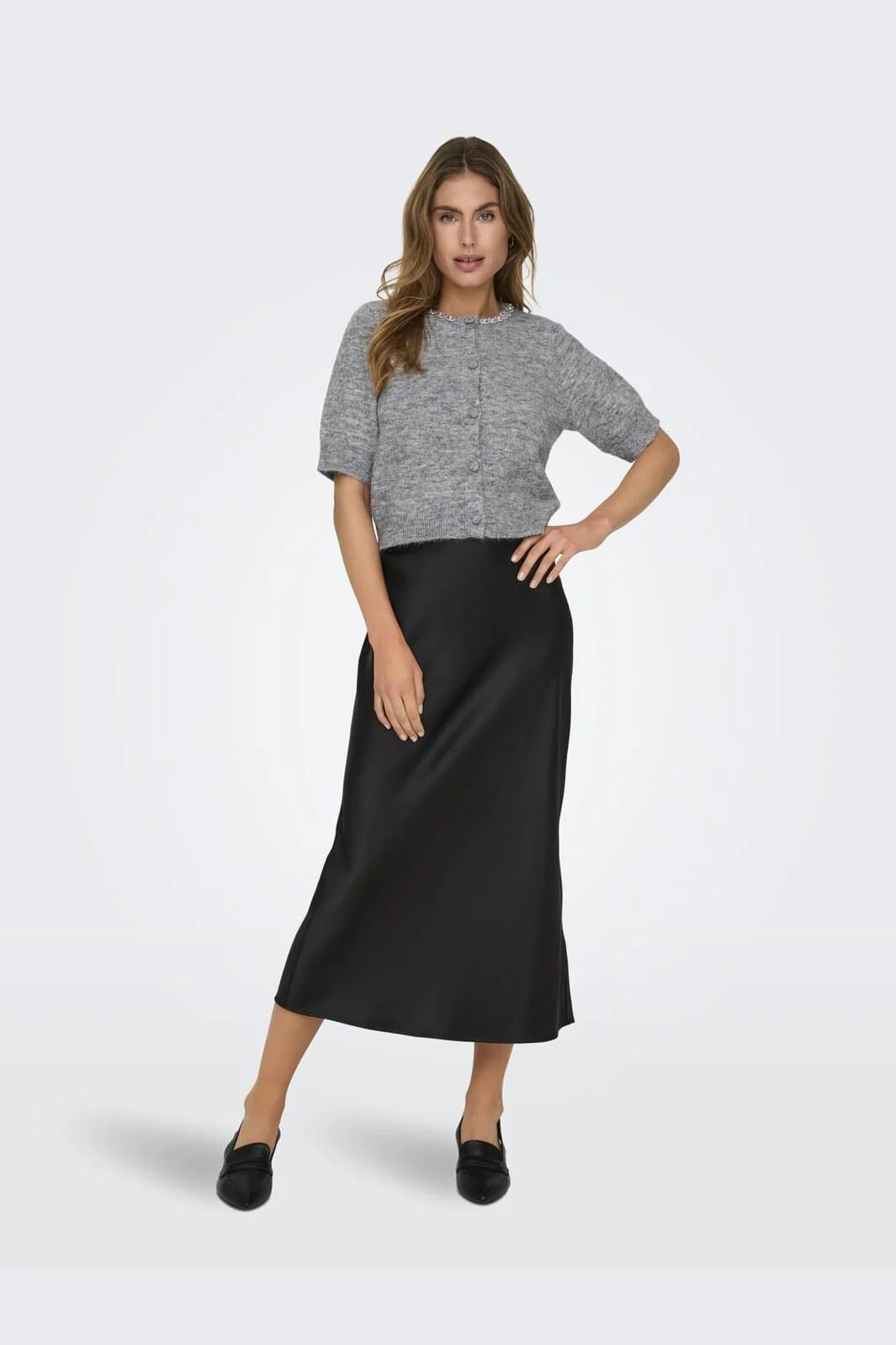JDY - Jdyalva Life 2/4 Embel Cardigan Knt - 4743463 Medium Grey Melange Silver Embellishment - Image 3