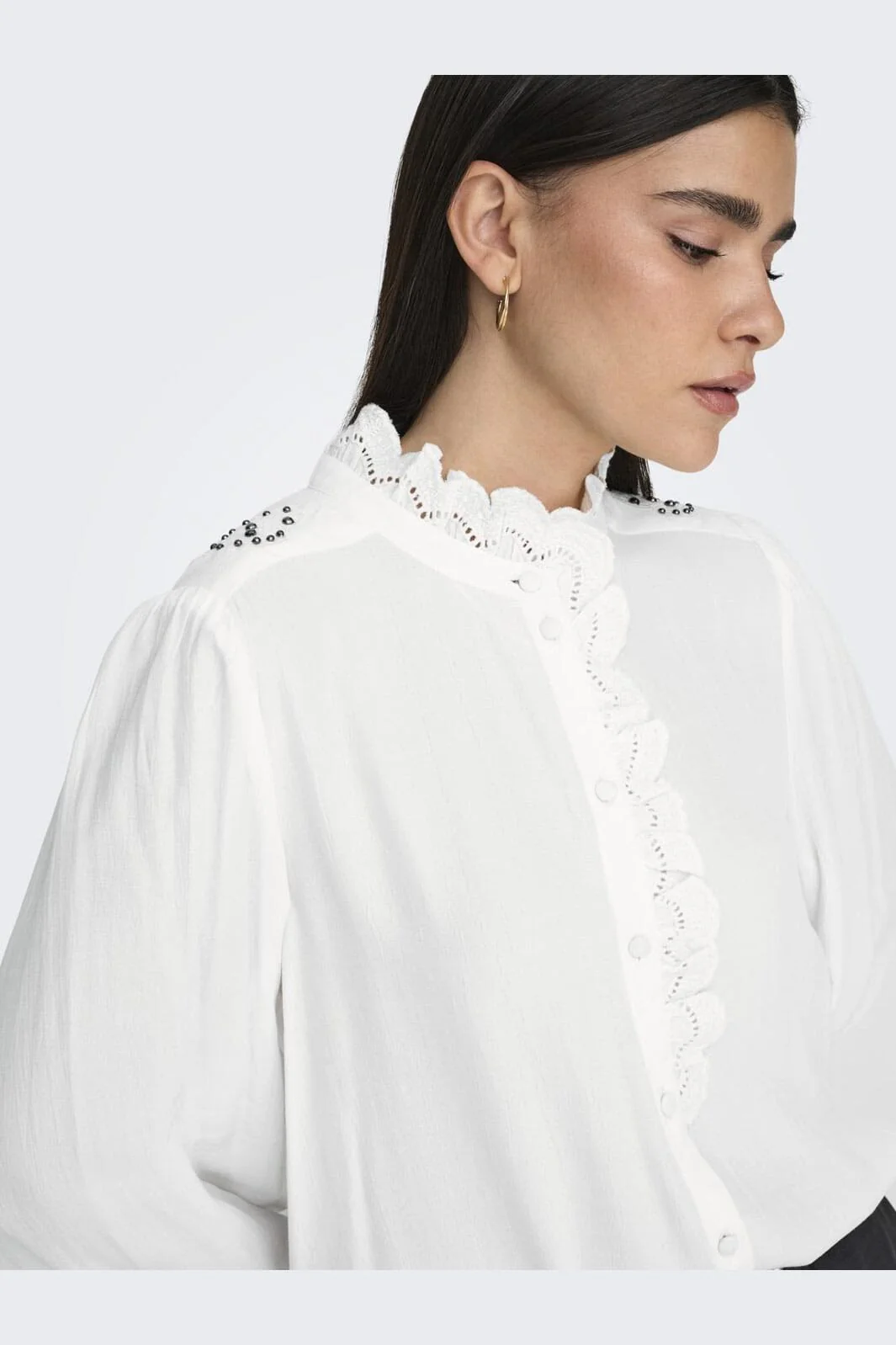 JDY - Jdyamy L/S Frill Shirt - 4746806 Cloud Dancer - Image 6