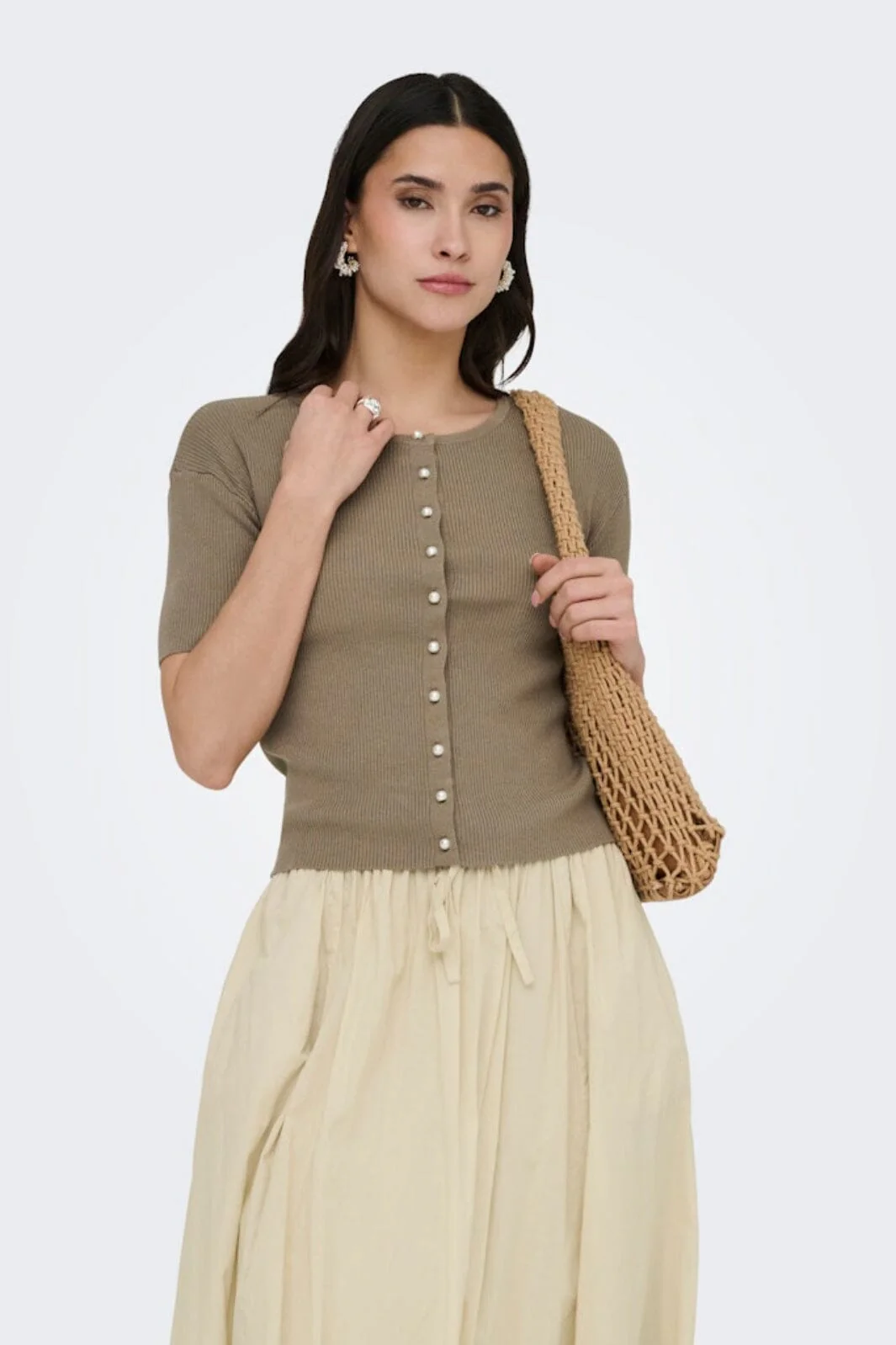 JDY - Jdygaby 2/4 O-Neck Pearl Cardigan Knt - 4968488 Greige