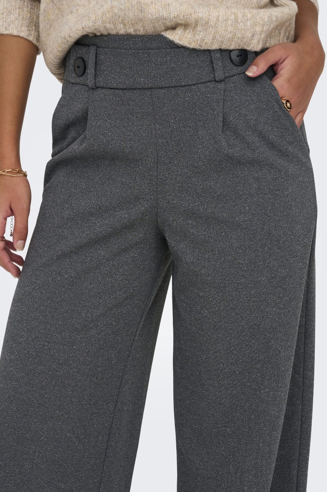 JDY - Jdygeggo New Long Pant - 4462244 Medium Grey Melange Black Buttons - Image 4