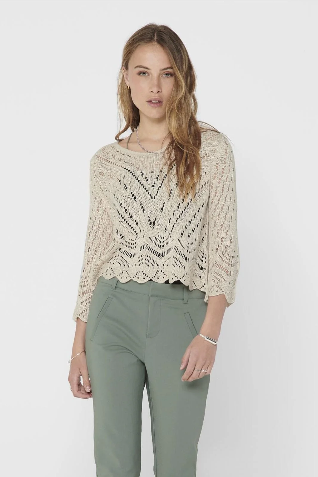 JDY - Jdynew Sun 3/4 Cropped Pullover Knt - 3453199 Tapioca - Image 5