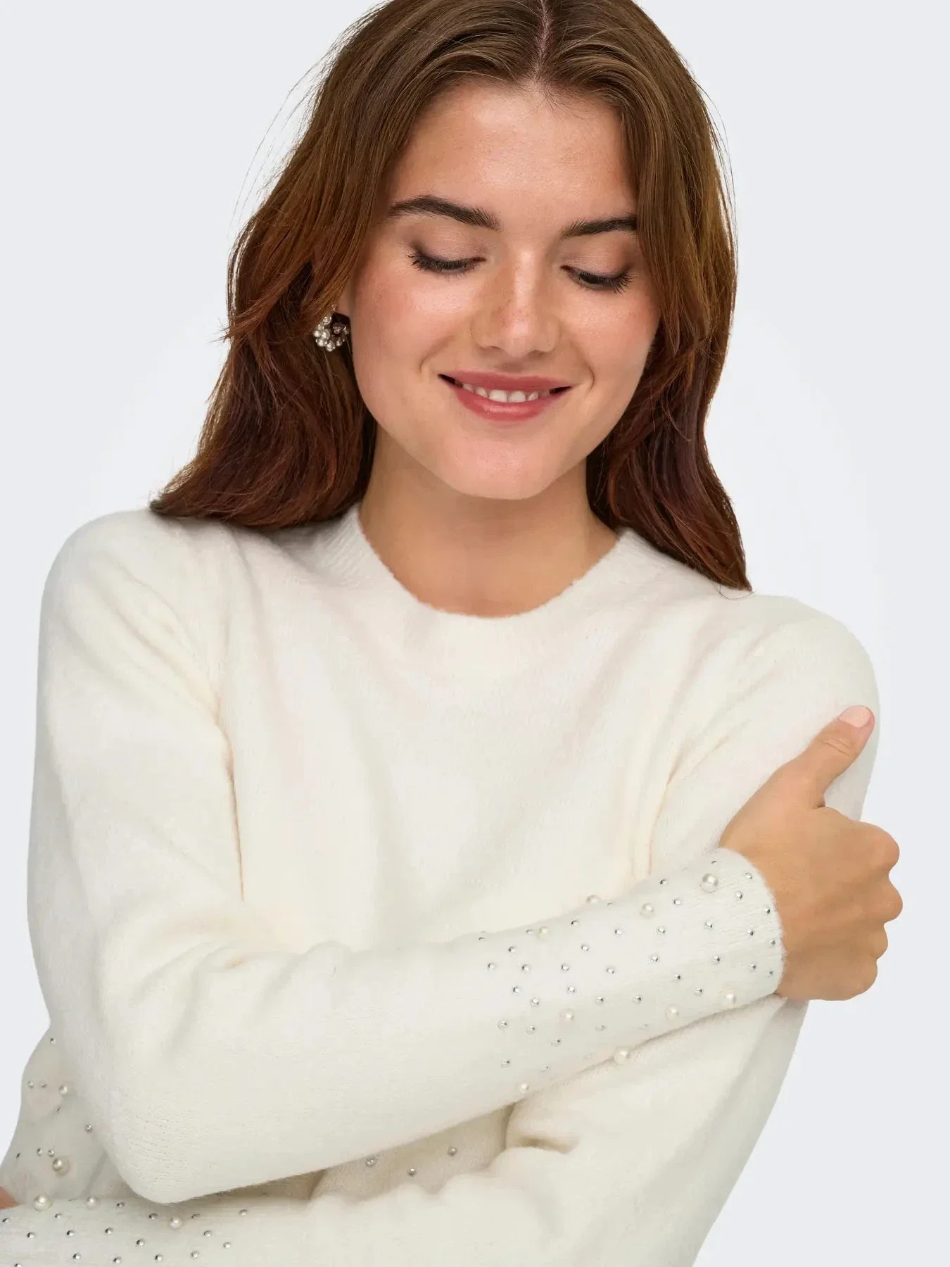 JDY - Jdypearl L/S O-Neck Pearl Pullover Knt - 4867973 White Melange W. White Pearls - Image 6