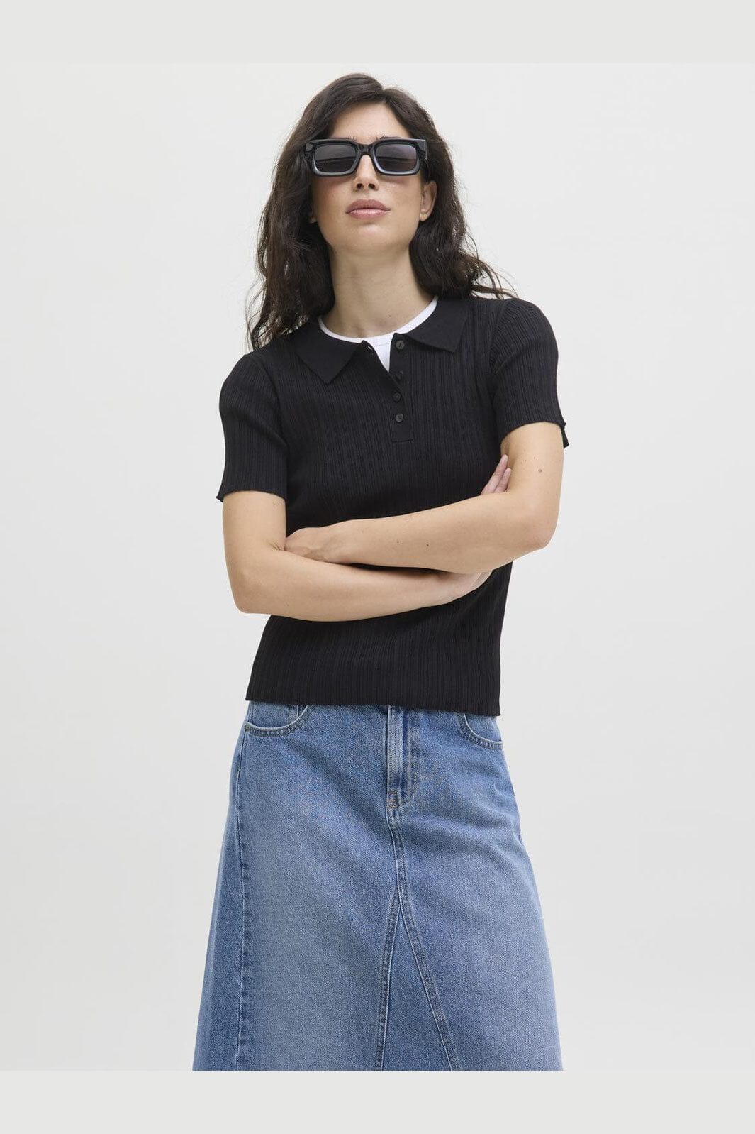 Jjxx - Jxhadley Tight Ss Polo Knit - 4791542 Black - Image 4
