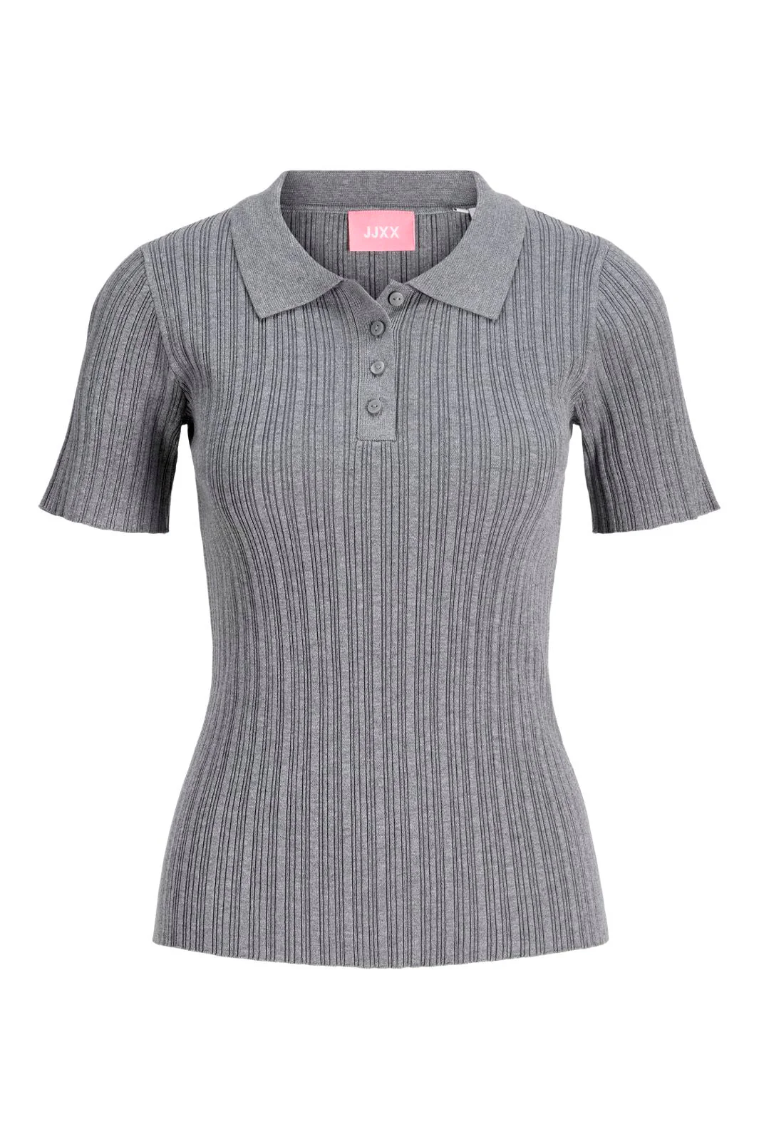 Jjxx - Jxhadley Tight Ss Polo Knit - 4916147 Medium Grey Melange - Image 4