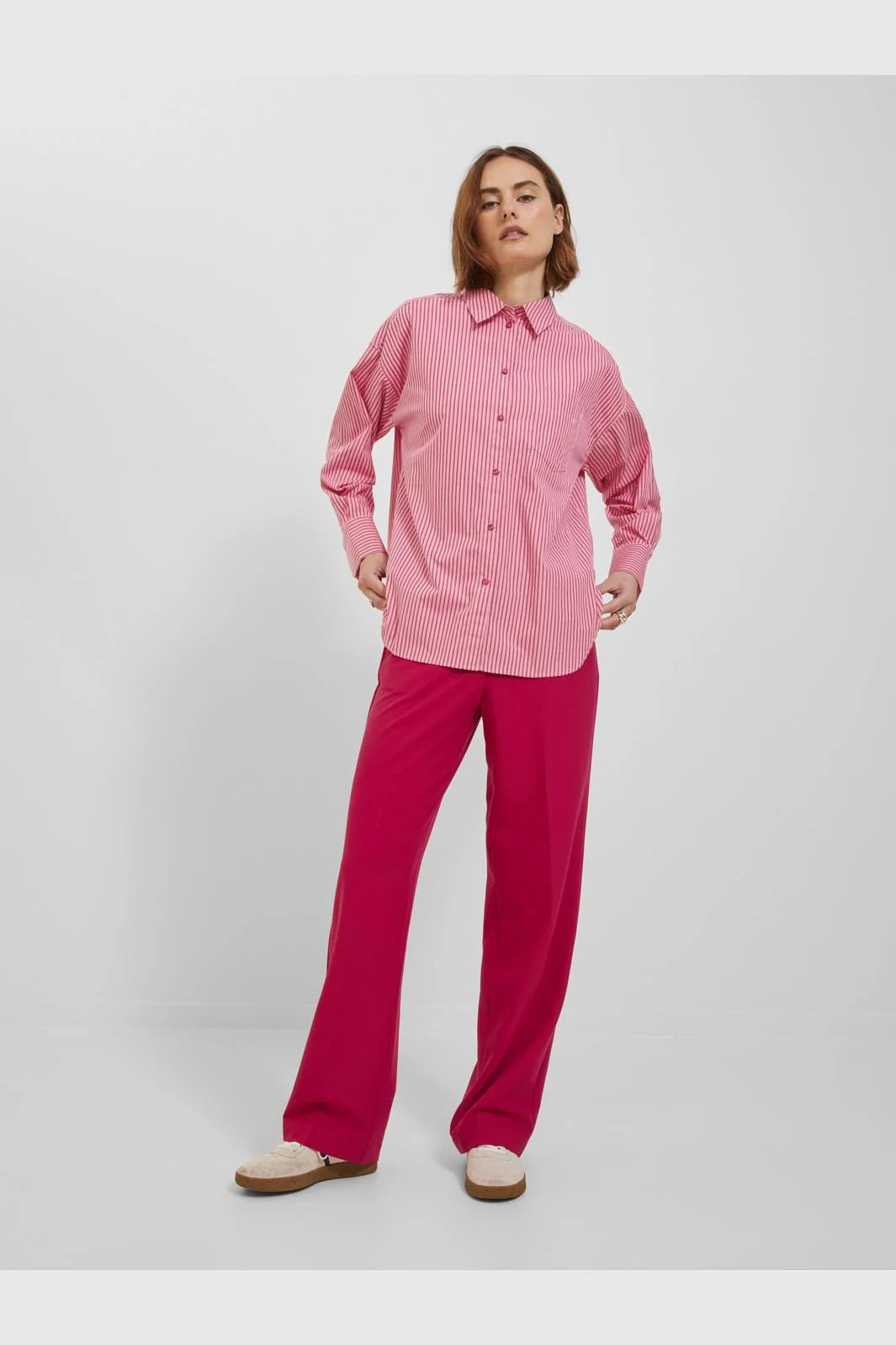 Jjxx - Jxjamie Ls Relaxed Poplin Shirt - 4235856 Cerise Stripe - Image 4