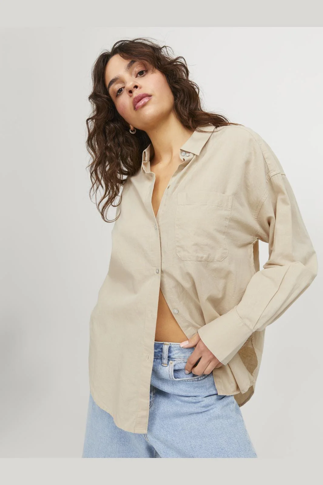 Jjxx - Jxjamie Ls Rlx Linen Blend Shirt Sn - 4388900 Cement - Image 6