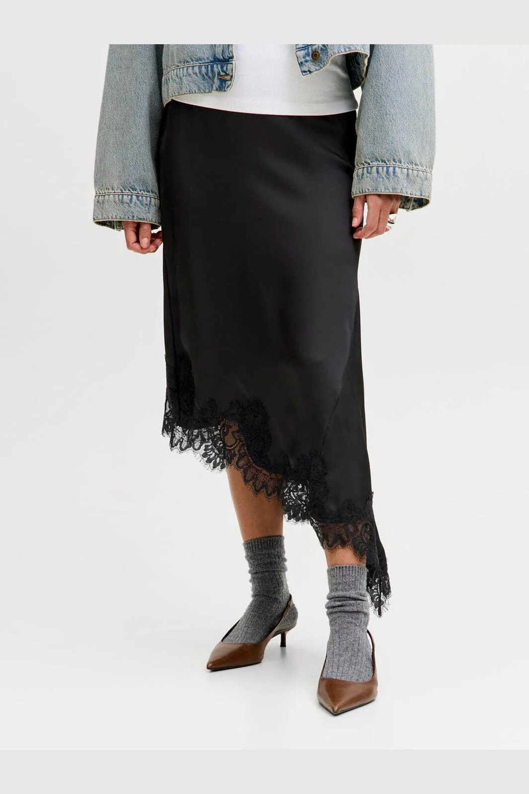 Jjxx - Jxvima Satin Asymmetric Skirt Ln - 5089448 Black - Image 2