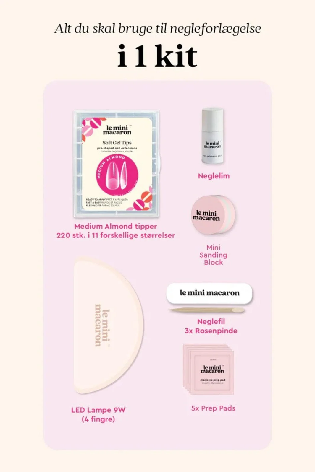 Le Mini Macaron - Soft Nail Tips Starter Kit (Med Ny Led-Lampe) LIM010 - Medium Almond - Image 2