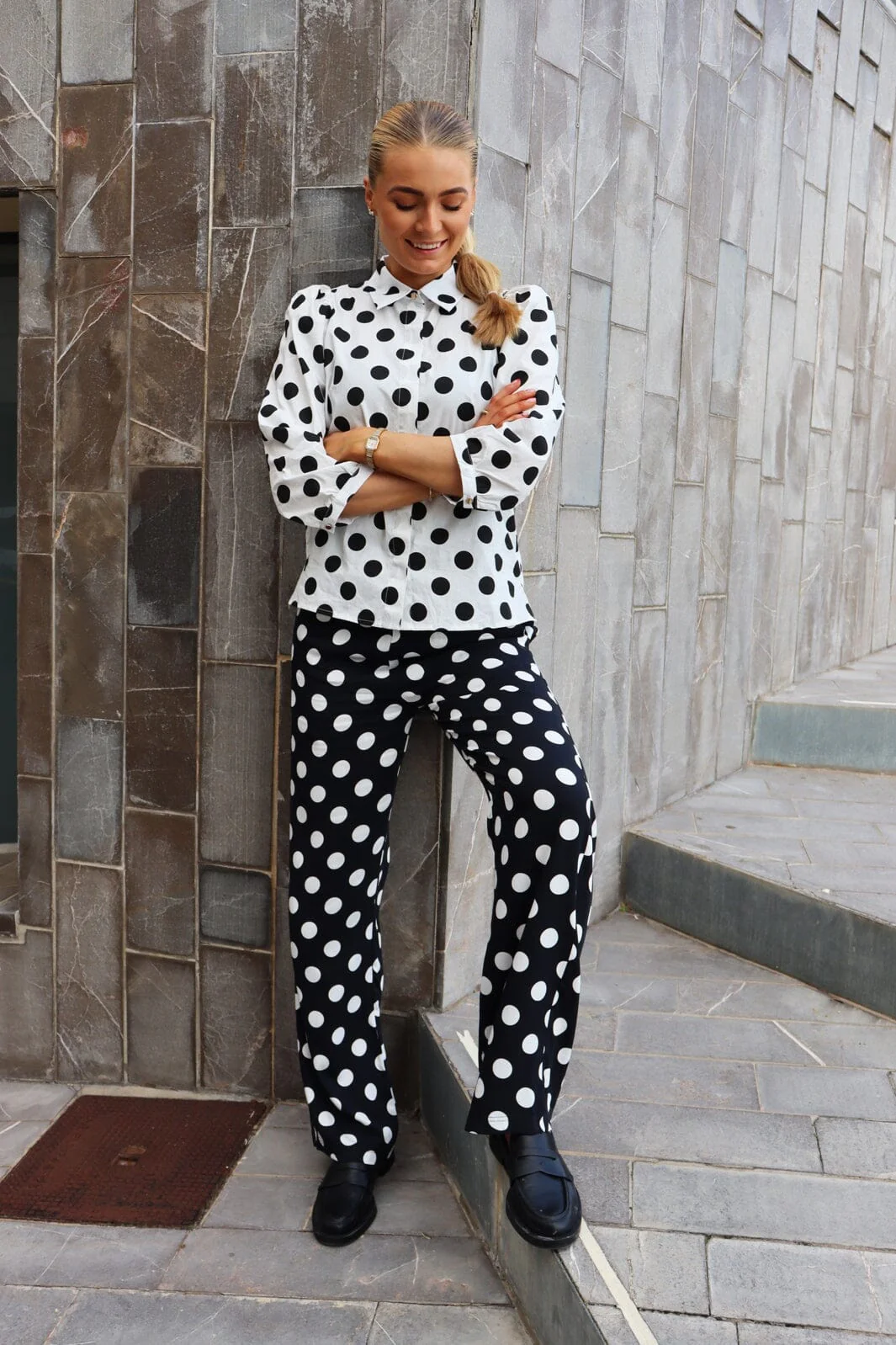 Liberte - Dot Pants 22365 - Black White Big Dot - Image 2