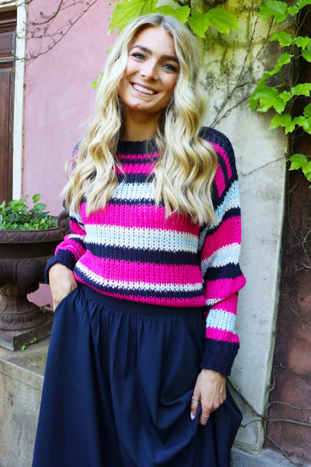 Liberte - Frodine Stripe Pullover 22261 - Navy Pink Creme Stripe