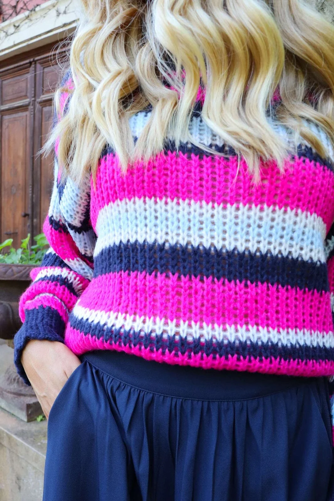 Liberte - Frodine Stripe Pullover 22261 - Navy Pink Creme Stripe - Image 2
