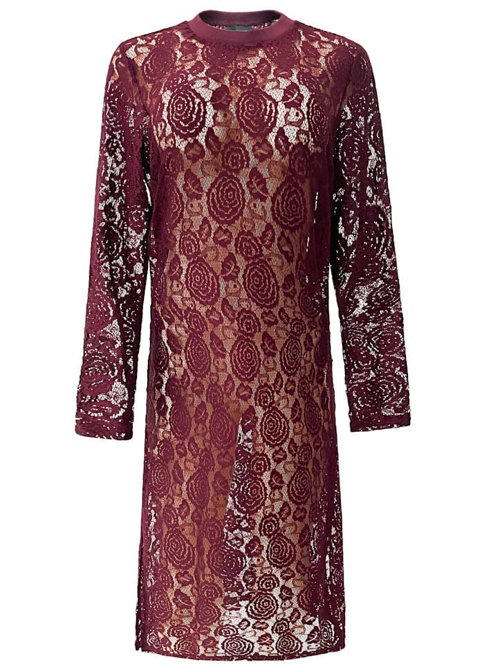 Liberte - Lacy Ls Long Dress 22272 - Bordeaux Lace - Image 2