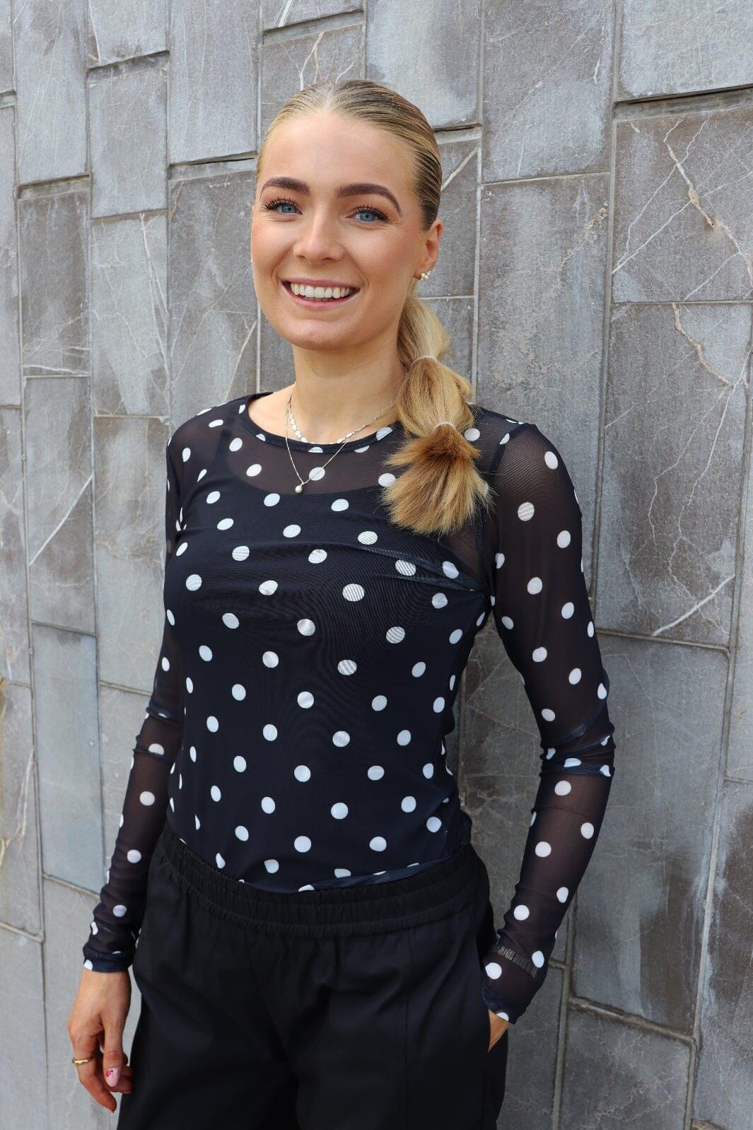 Liberte - Mesh Ls Tshirt 22065 - Black White Big Dot
