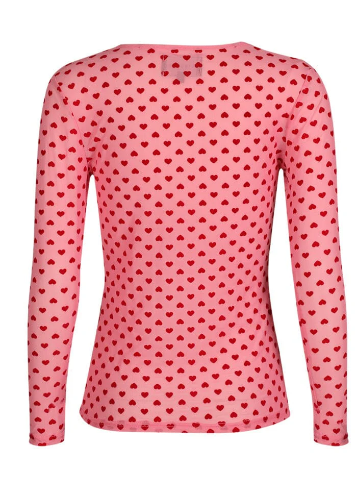 Liberte - Mesh Ls Tshirt 22065 - Pink Red Flock Heart - Image 4