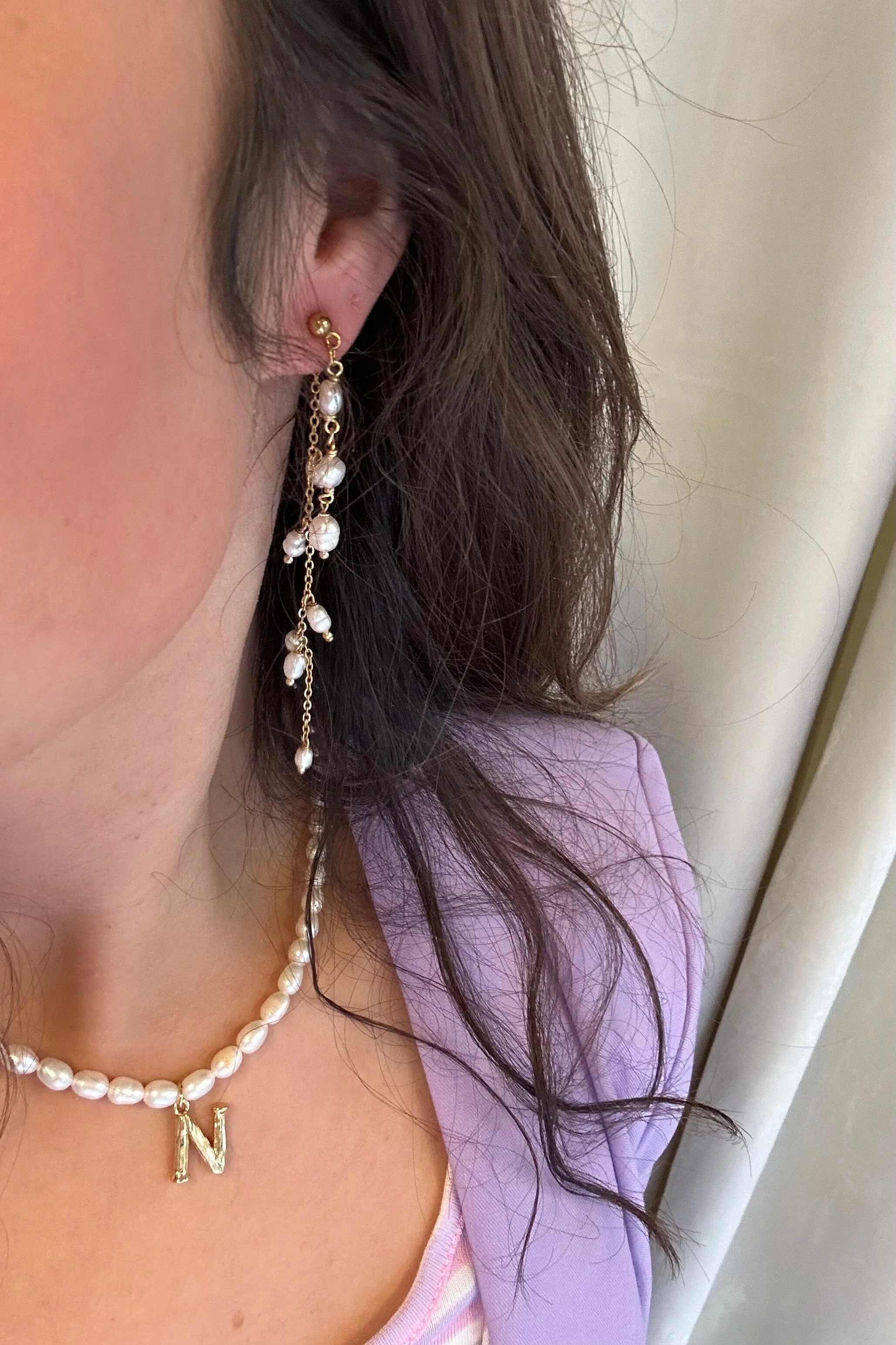 Mellow Moon - Double String Pearl Earring - Forgyldt - Image 3