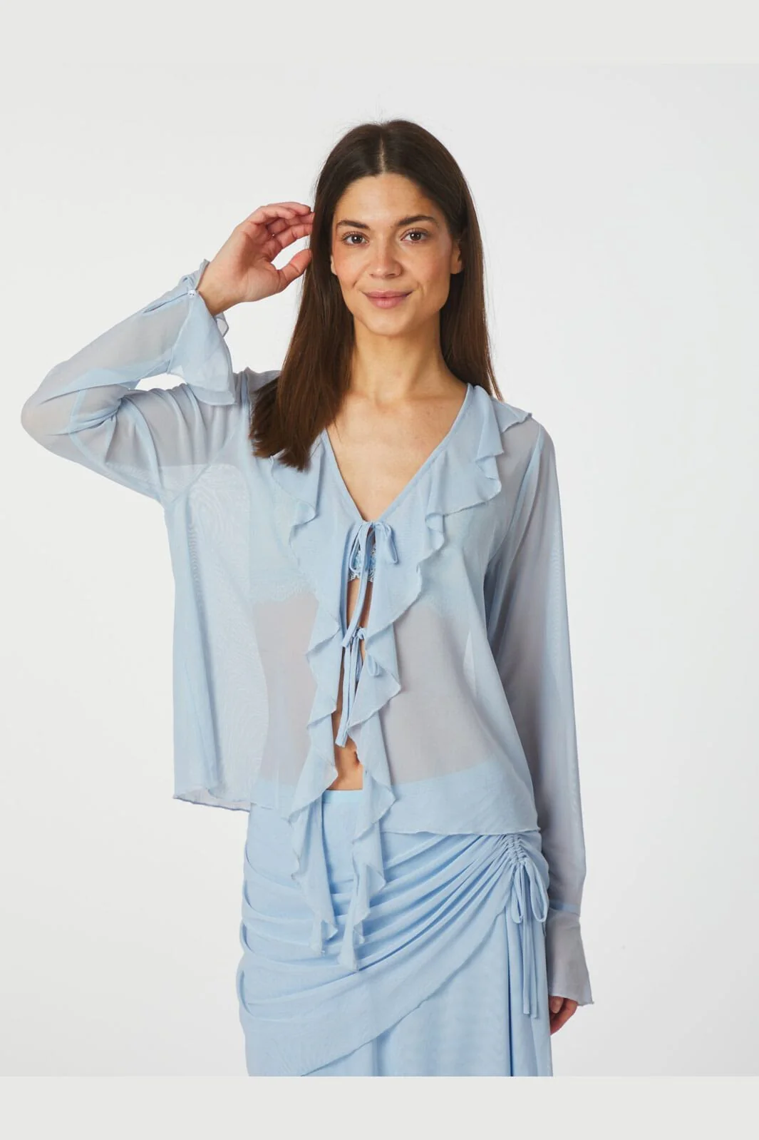 Neo Noir - Anika Mesh Blouse 165644 - 145 - Light Blue - Image 3