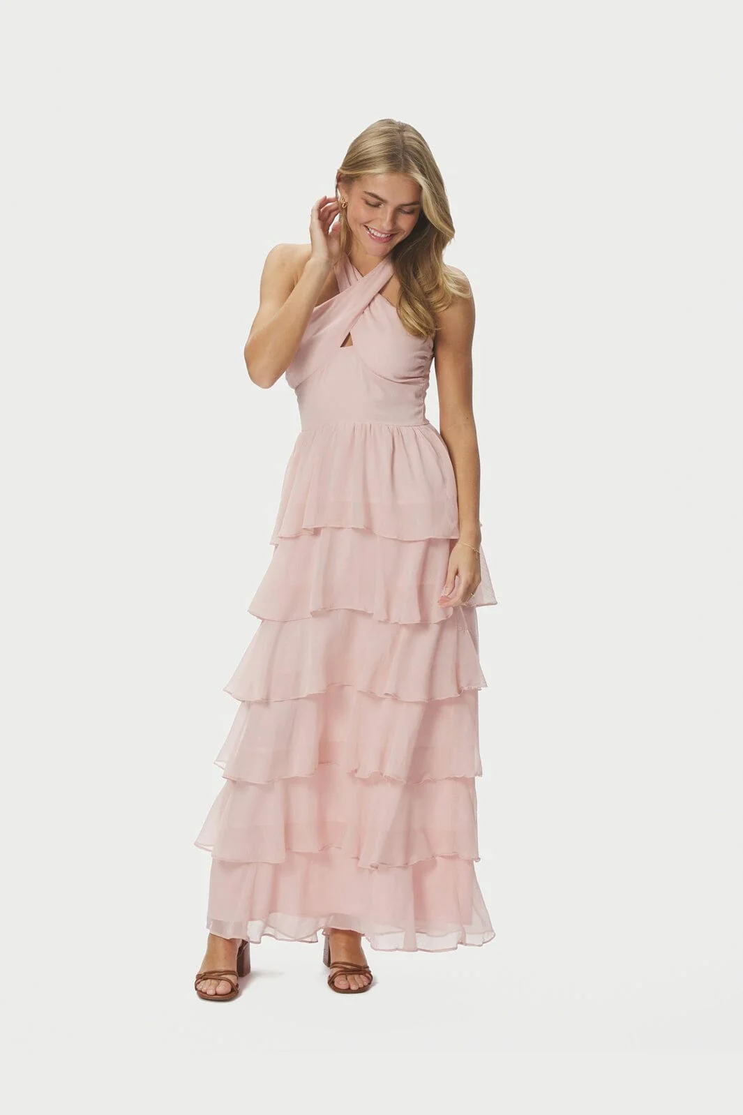 Neo Noir - Cleoni Solid Chiffon Dress 167394 - 165 - Rose - Image 5