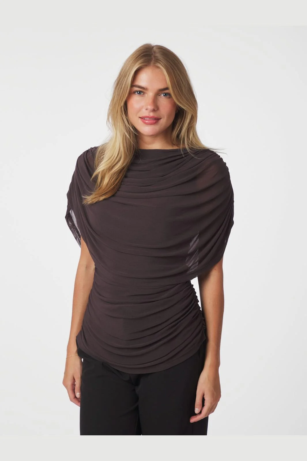 Neo Noir - Cottuna Drapy Mesh Top 167205 - 210 - Brown - Image 4