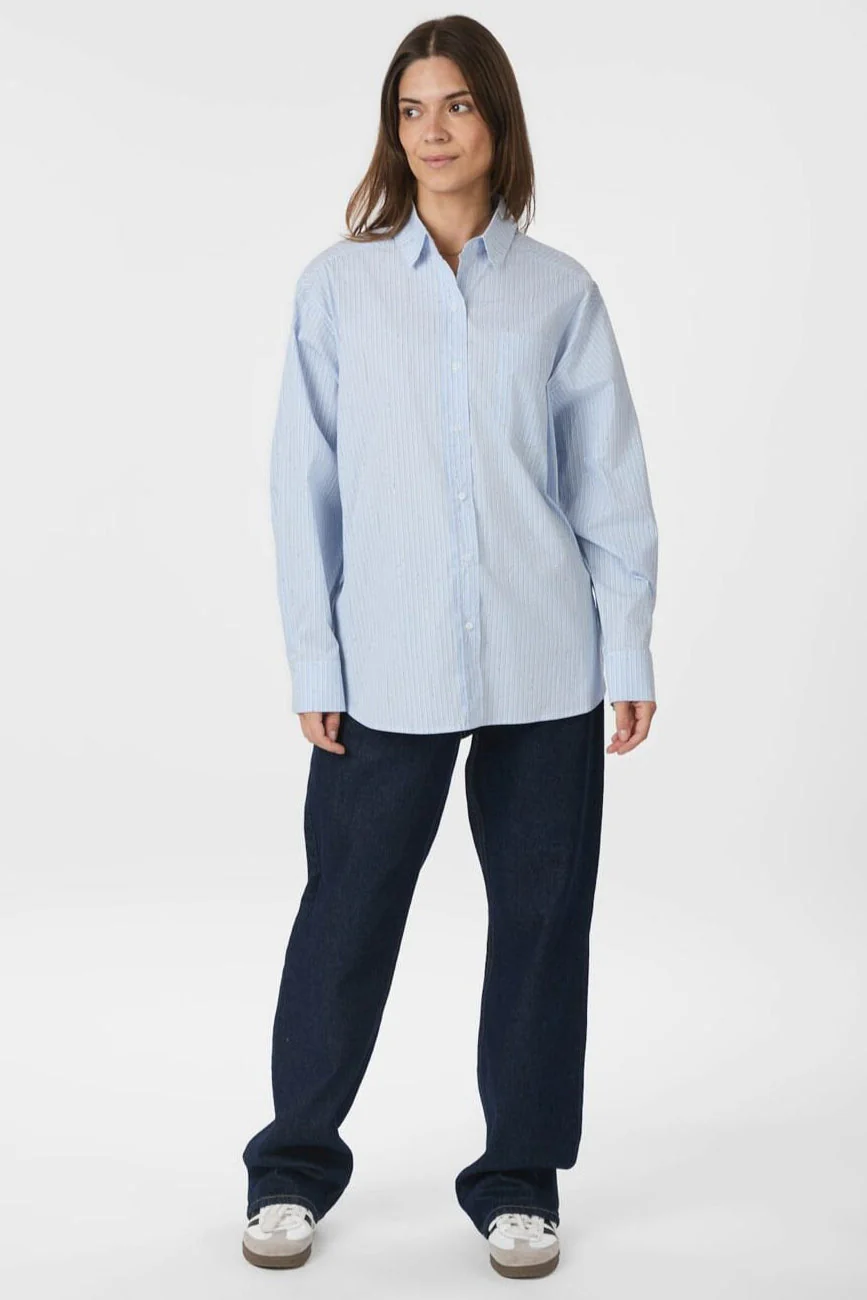 Neo Noir - Dalma Pattern Stone Shirt 166110 - 665 - Light Blue Stripe - Image 4
