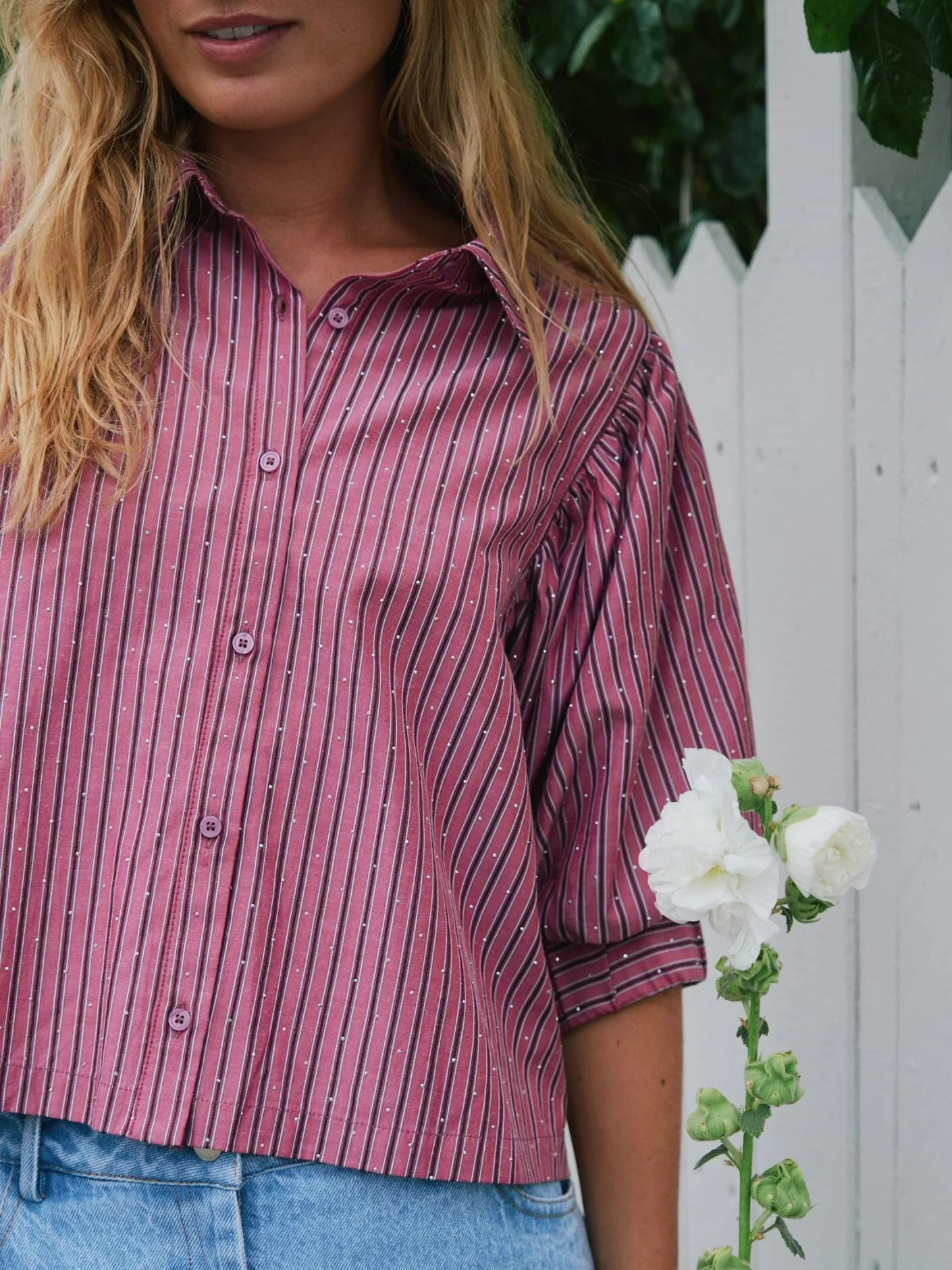 Neo Noir - Etta Soft Stripe Stone Shirt 166416 - 393 - Dark Rose - Image 3