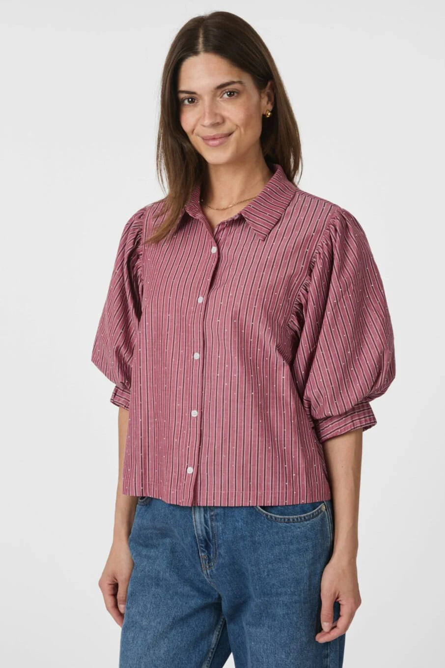 Neo Noir - Etta Soft Stripe Stone Shirt 166416 - 393 - Dark Rose - Image 4