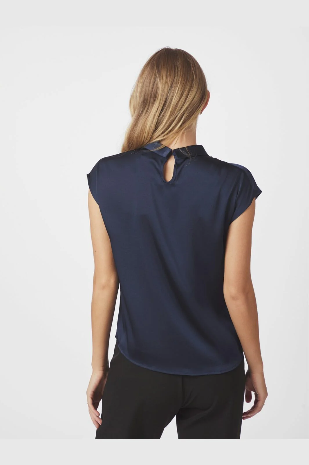 Neo Noir - Fleur Drapy Satin Blouse 160990 - 141 - Navy - Image 6