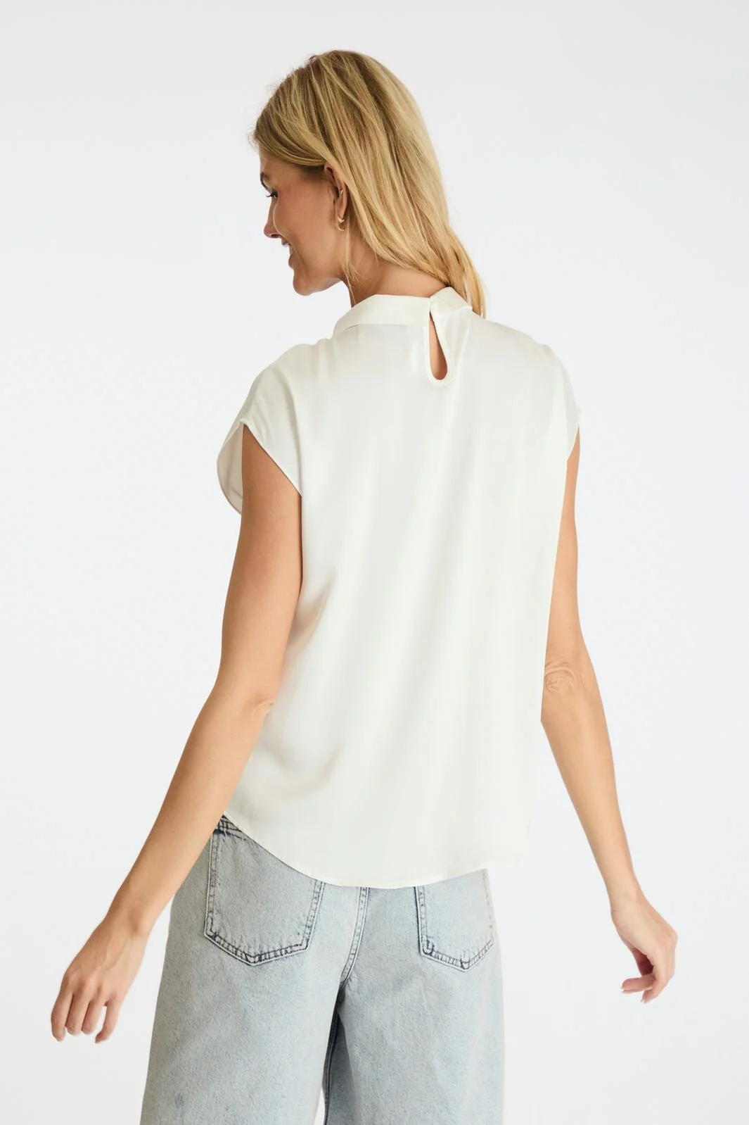 Neo Noir - Fleur Drapy Satin Blouse - Off White - Image 9