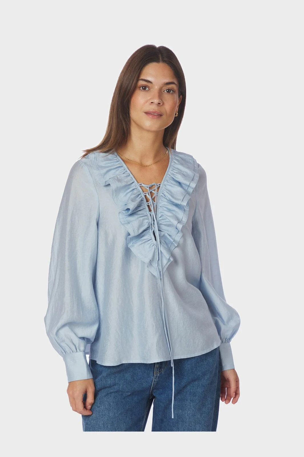 Neo Noir - Katarina Crepe Ruffle Blouse 166497 - 145 - Light Blue - Image 5