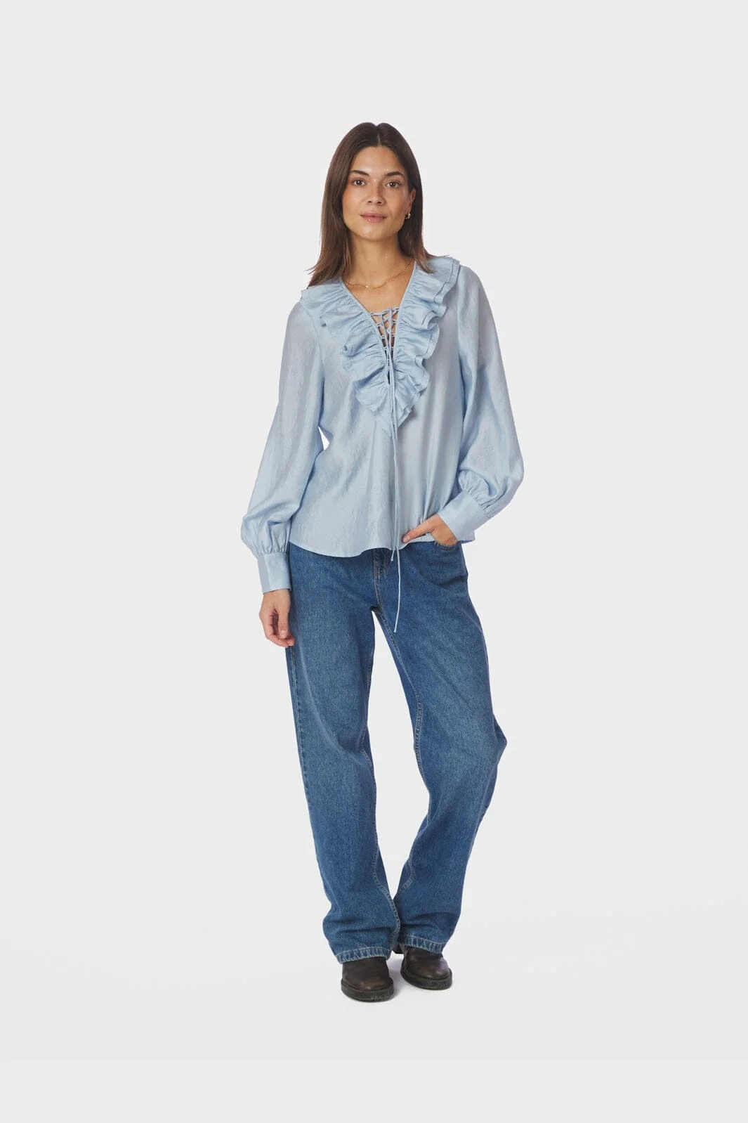 Neo Noir - Katarina Crepe Ruffle Blouse 166497 - 145 - Light Blue - Image 7