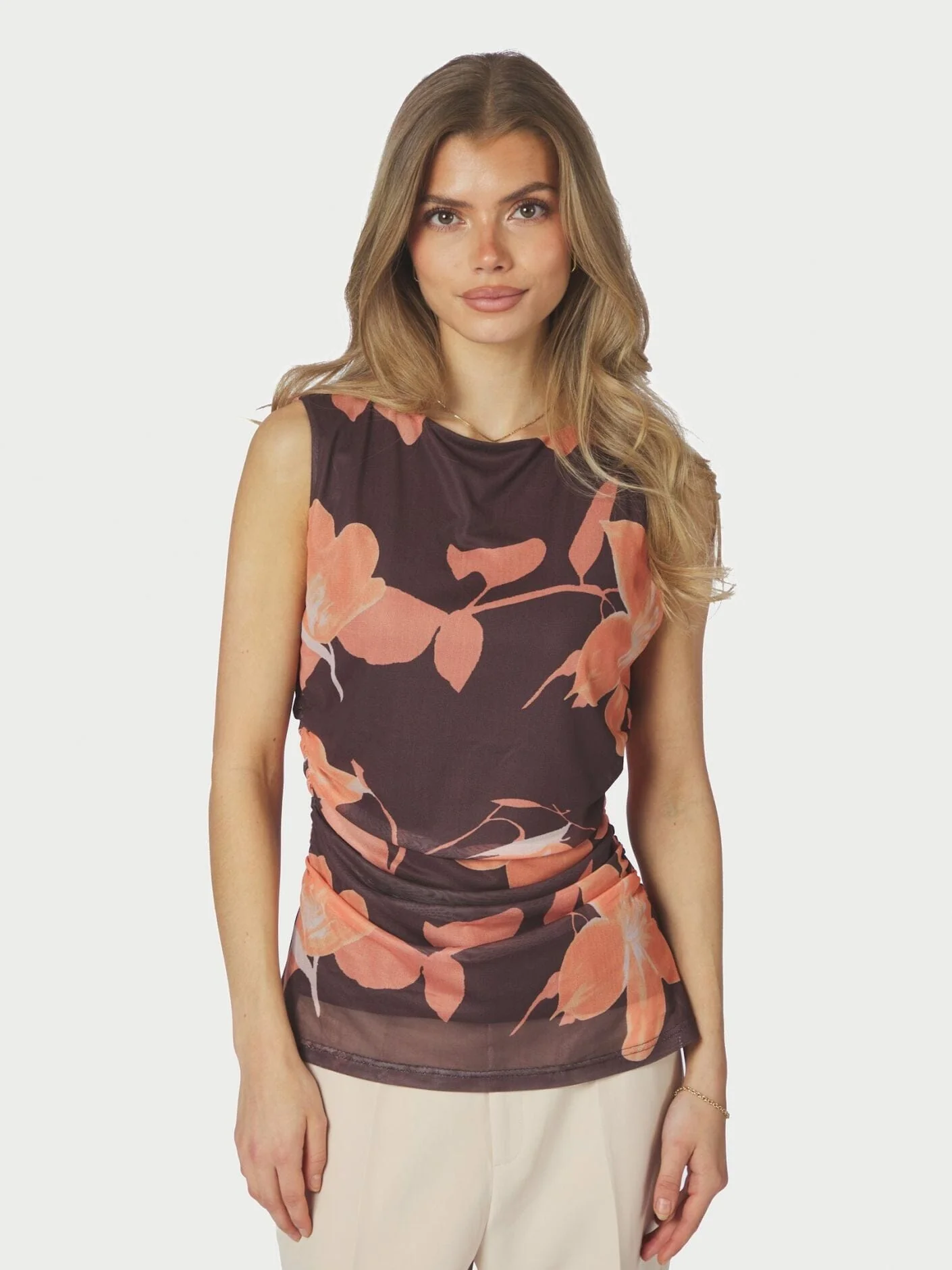 Neo Noir - Liblana Flower Mesh Top 168871 - 210 - Brown - Image 3
