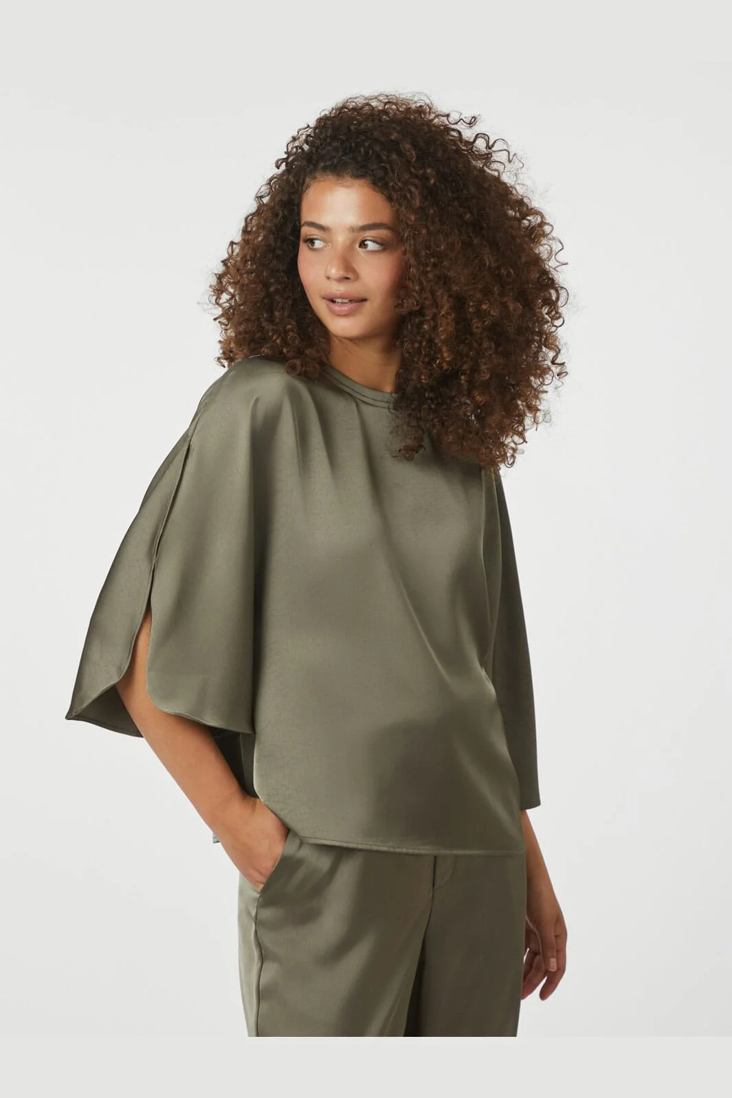 Neo Noir - Liora Heavy Sateen Blouse 165567 - 255 - Cold Army - Image 5