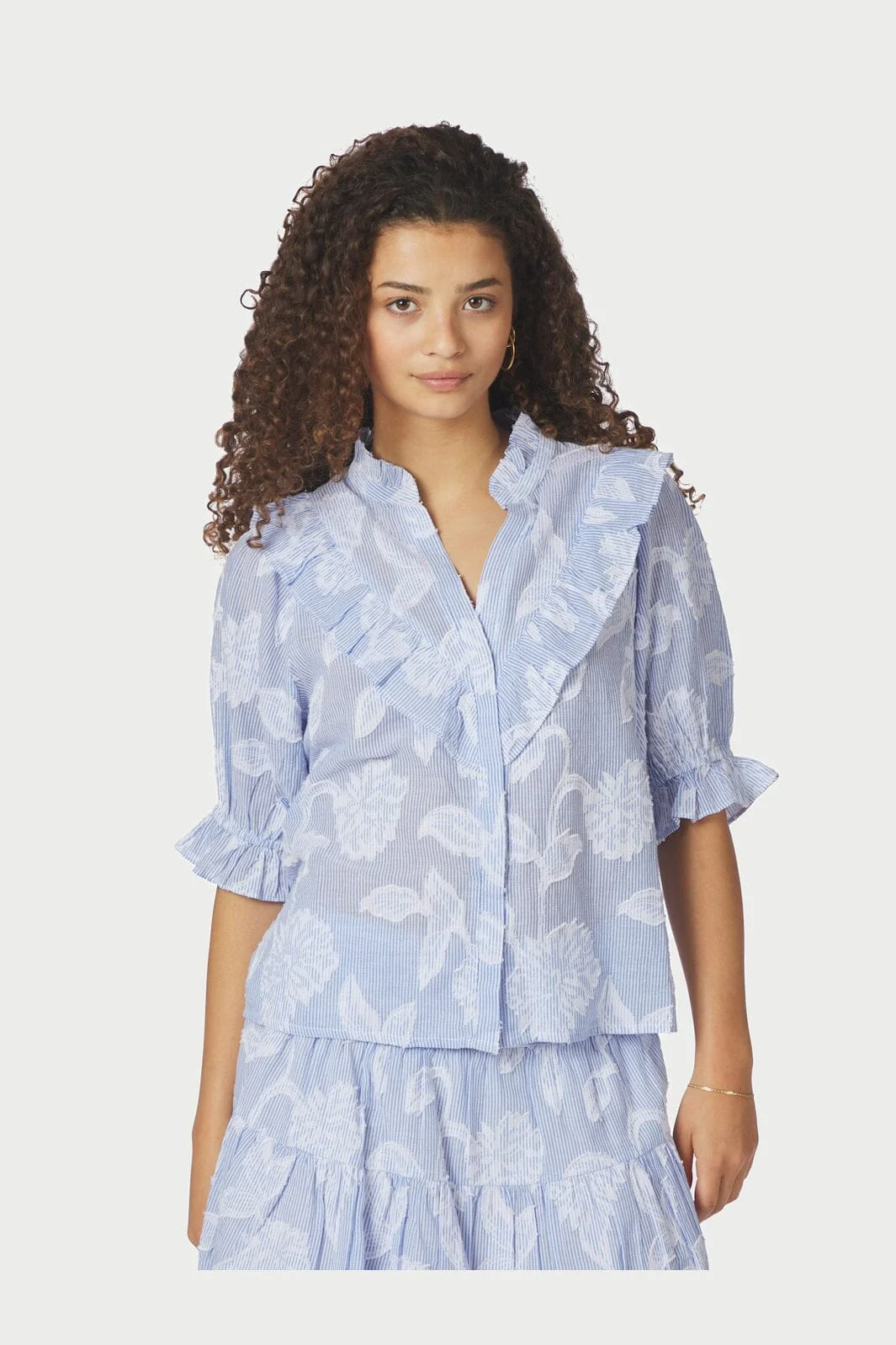 Neo Noir - Manet Jacquard Blouse 168480 - 145 - Light Blue - Image 2