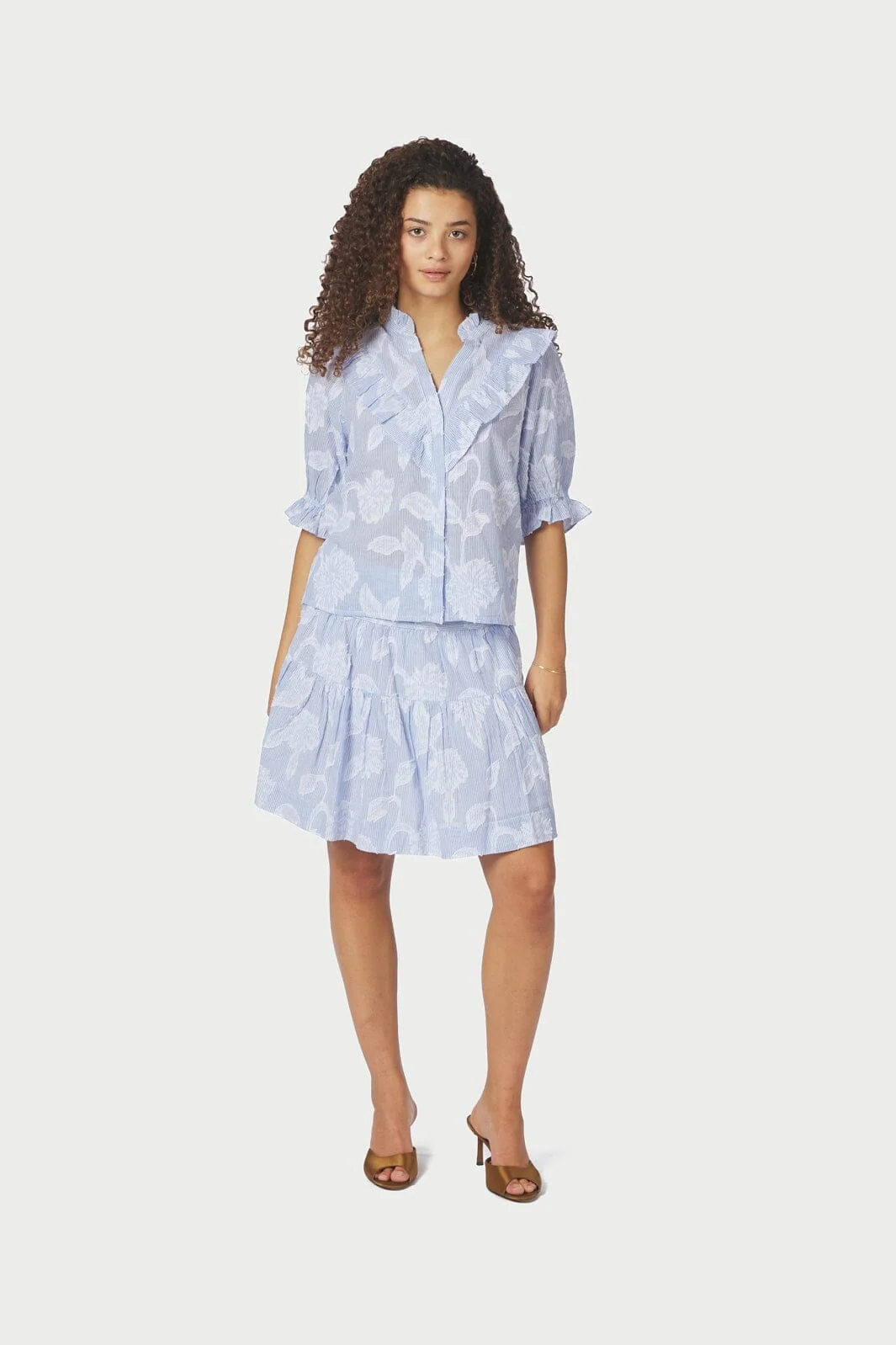 Neo Noir - Manet Jacquard Blouse 168480 - 145 - Light Blue - Image 5