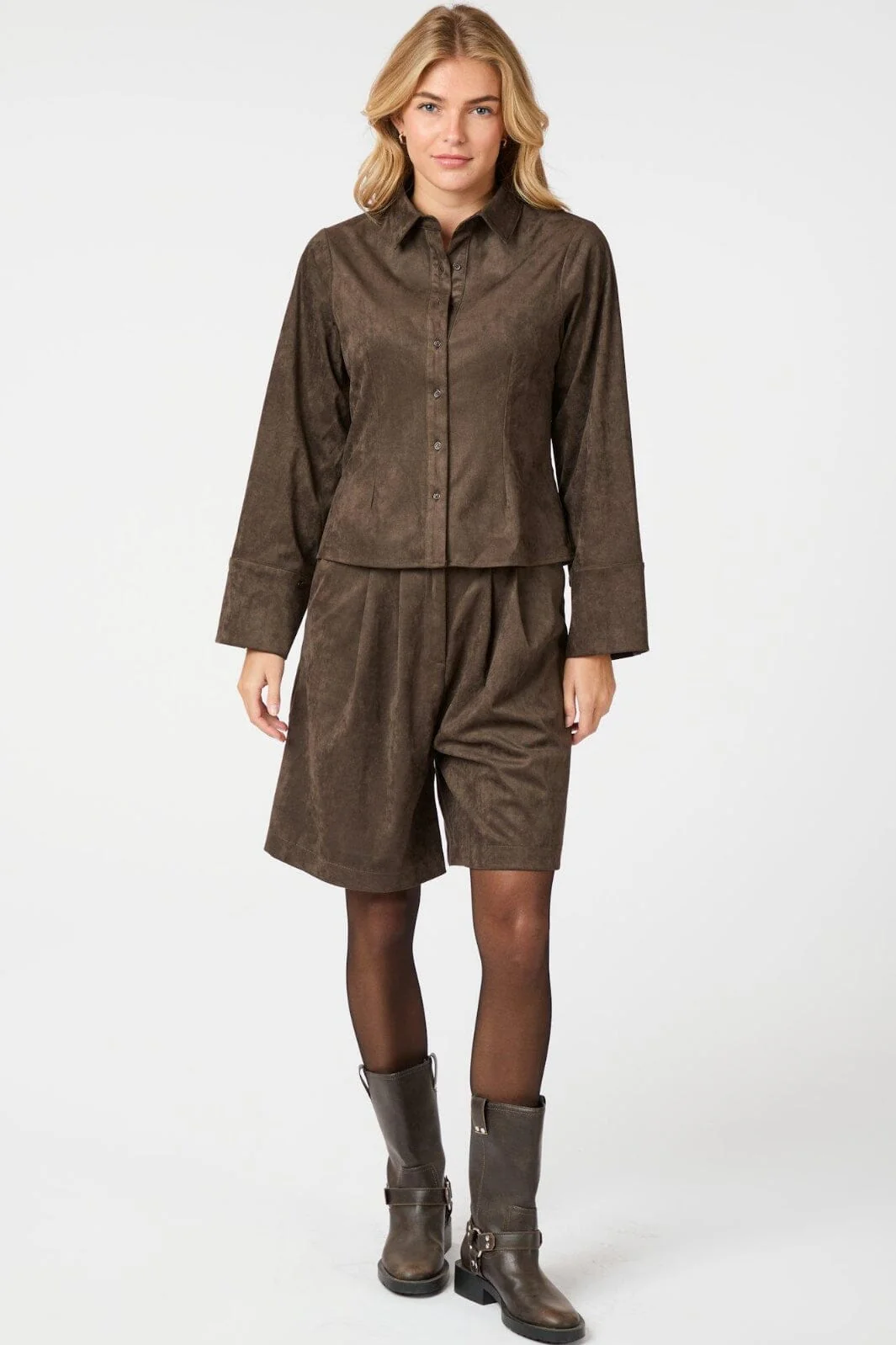 Neo Noir - Nika Faux Suede Bermuda Shorts 164474 - 676 - Dark Brown - Image 4