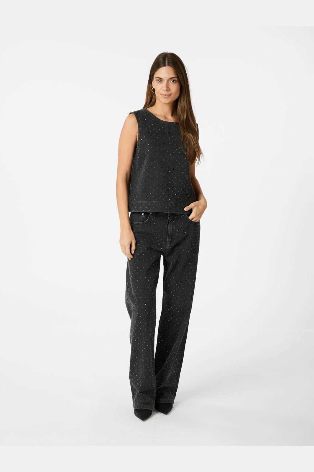 Neo Noir - Rissa Bedazzled Denim Top 164461 - 100 - Black - Image 10